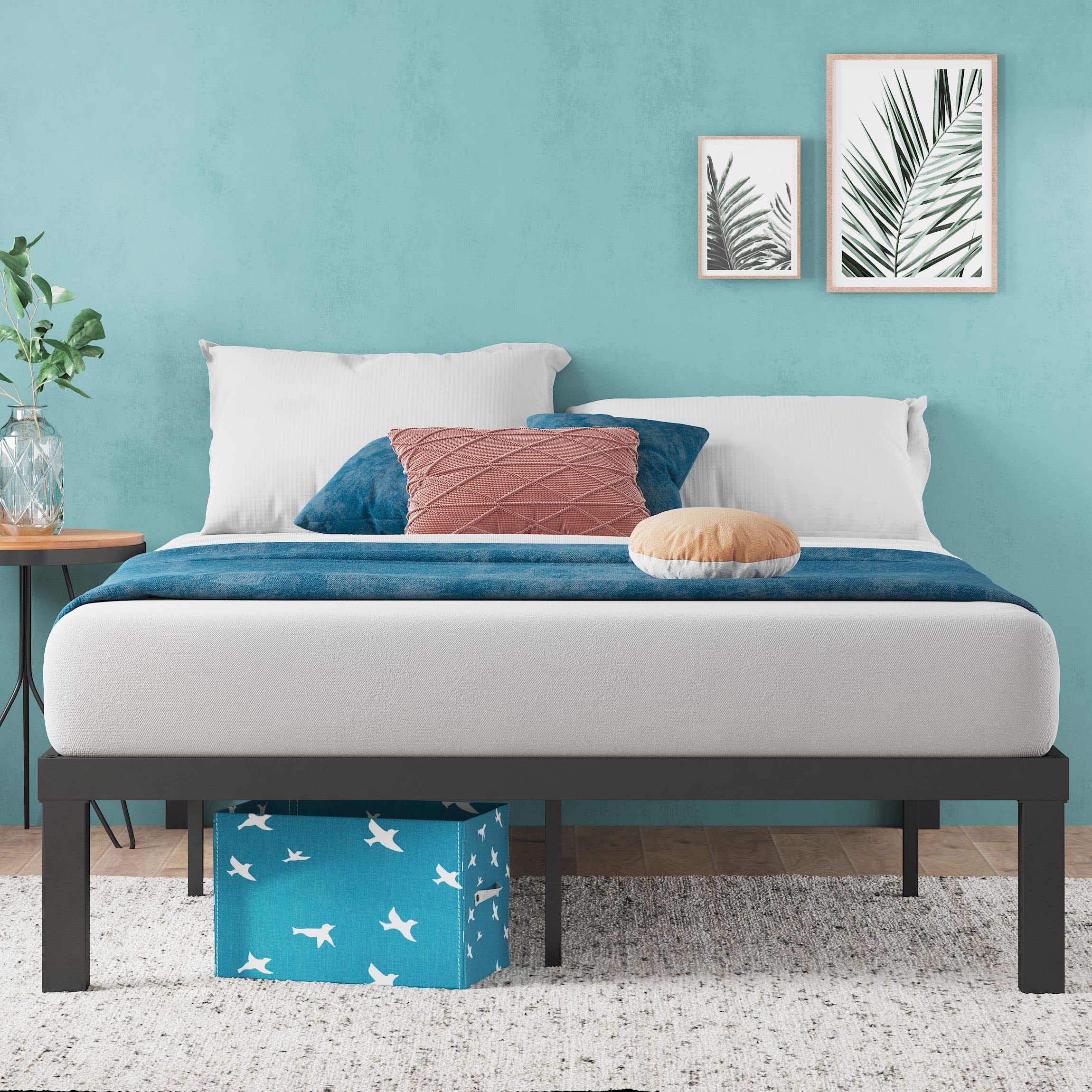 Zinus Luis 14 Inch Full Size Metal Platform Bed Frame with QuickLock Assembly & Steel Slat Support - Modern Design, No Box Spring Needed, Underbed Storage Space - Perfect for Small Bedrooms, Guest Rooms & Dorm Rooms