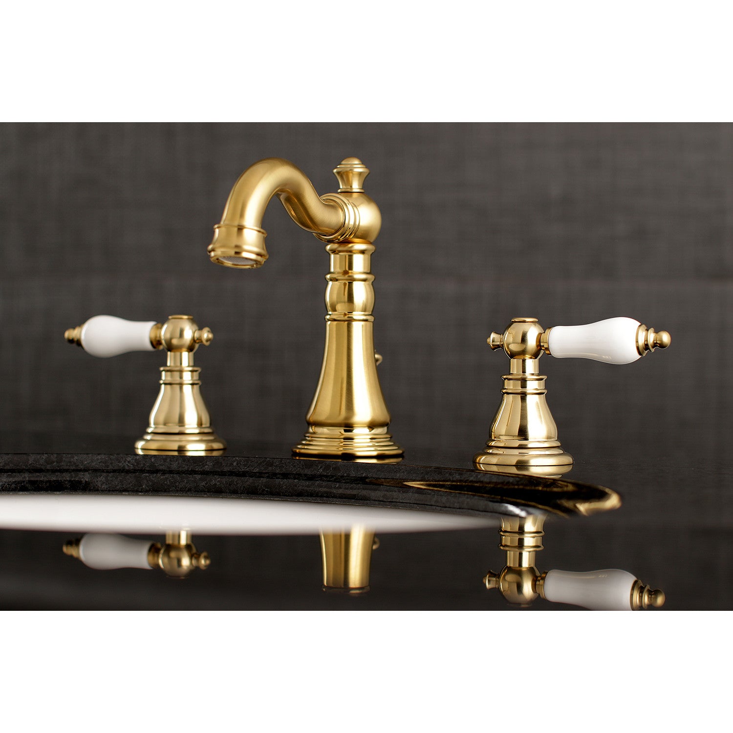 American Patriot FSC1973APL Brushed Brass Widespread Bathroom Faucet - 3 Hole Deck Mount with Two Handles & Brass Pop-Up Drain - Perfect for Modern Bathroom Renovations and Luxury Home Upgrades