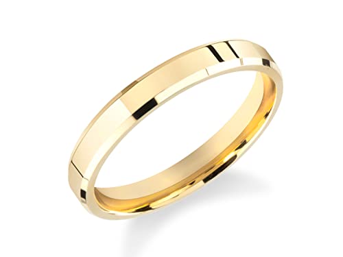 14K Solid Gold Beveled Edge Wedding Band (3mm) - Durable Women's & Men's Wedding Ring in Yellow, White & Rose Gold - Perfect for Anniversaries, Engagements & Everyday Wear
