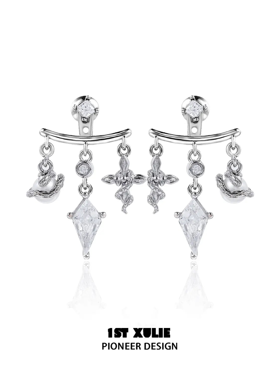 18k Platinum Plated Snake Bite White & Black Serpent Stud Earrings for Women - Gothic Punk Jewelry for Parties, Concerts and Night Out