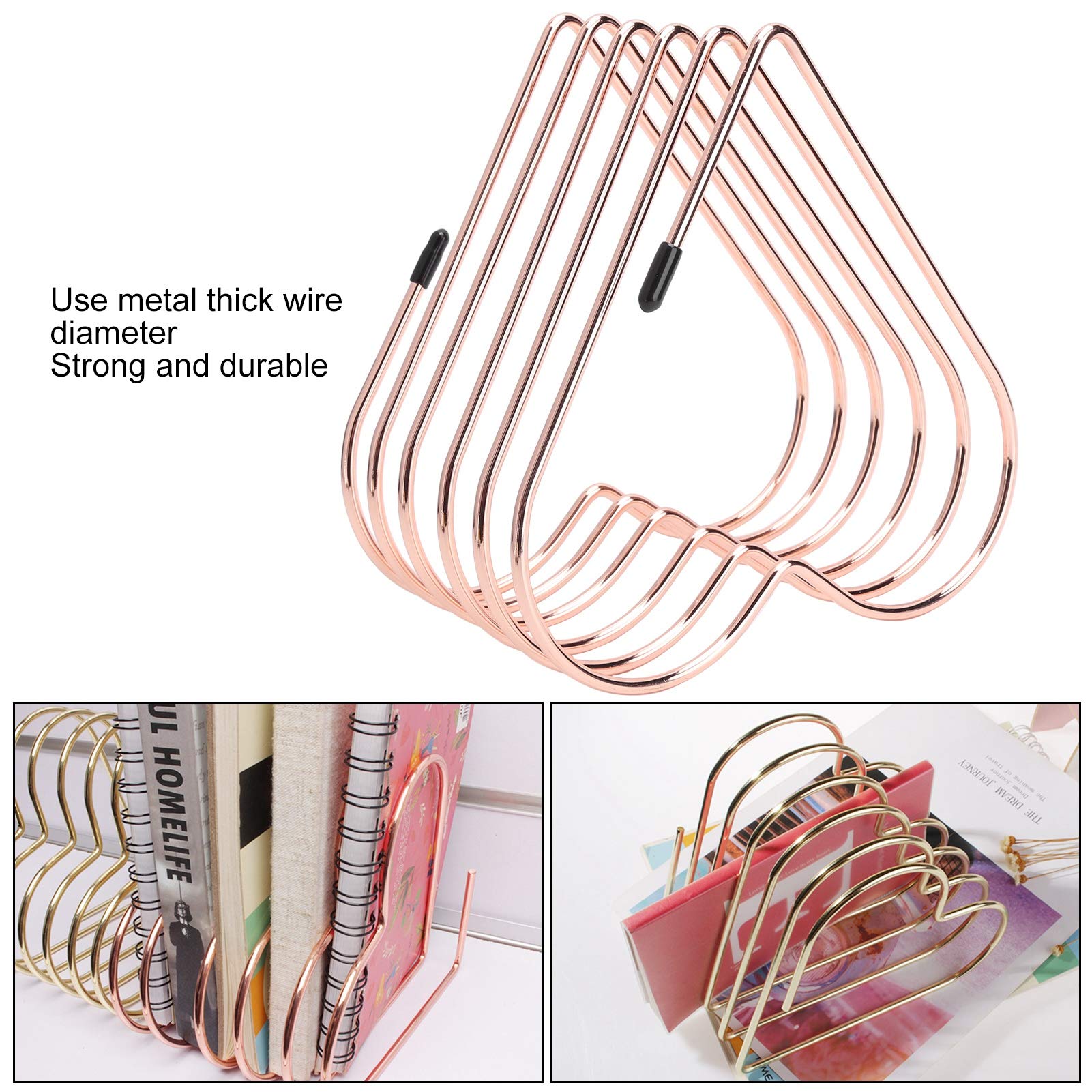Watris Veiyi 5-Slot Heart Shaped File Holder - Rose Gold Desktop Organizer for Folders, Books, Albums & Vinyl Records | Perfect for Office, Home & School Organization