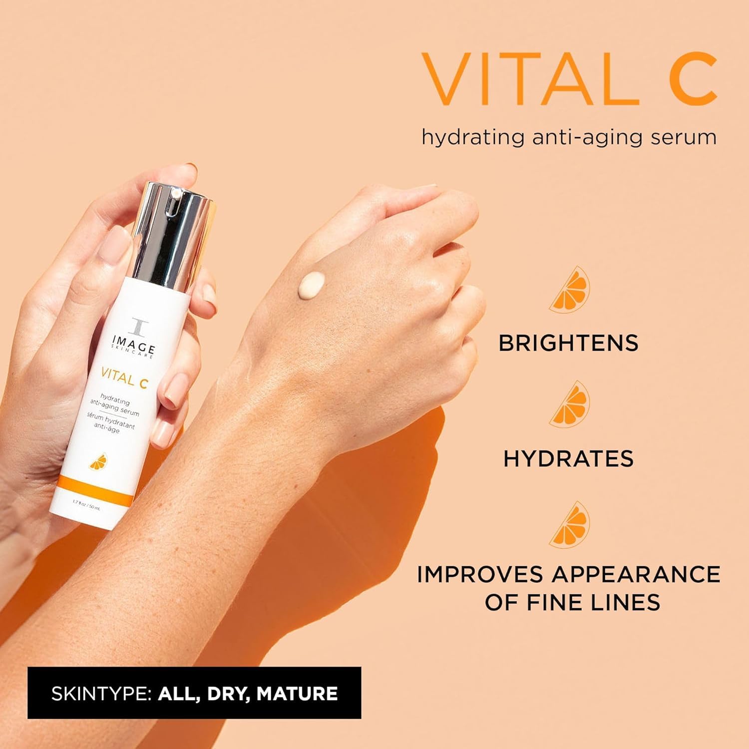 IMAGE Skincare VITAL C Hydrating Serum & Moisturizer Duo - Anti-Aging Face Cream with Hyaluronic Acid, Shea Butter for Dry Skin - Deep Hydration & Skin Brightening (1.7 oz Each) - Perfect for Daily Skincare Routine & Nighttime Repair