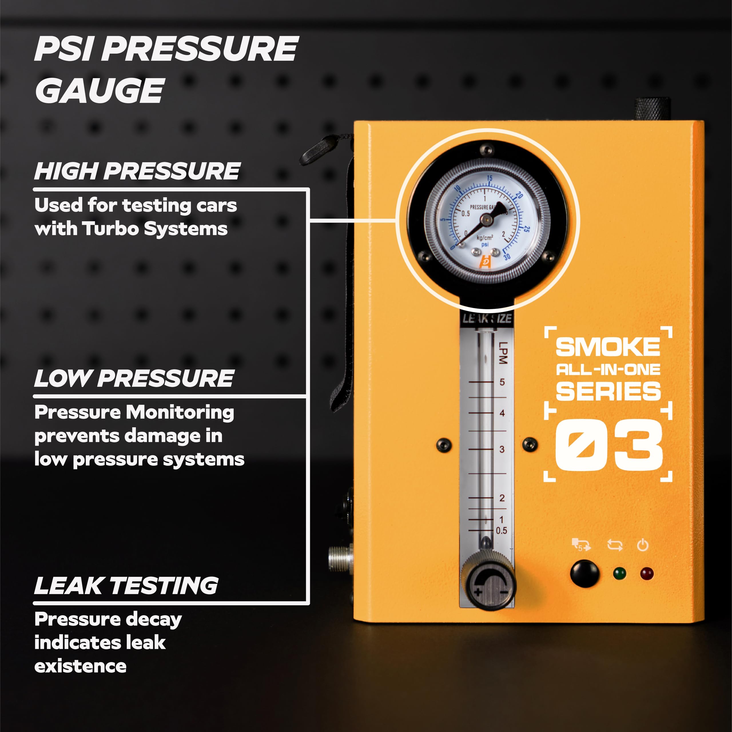 EVAP Smoke Machine Leak Detector Kit with Built-in Air Motor & Pressure Gauge - Model 03 Automotive Diagnostic Tool with Flow Meter & Smoke Fluid - Perfect for EV System Testing, Engine Leak Detection & Car Maintenance (Orange)
