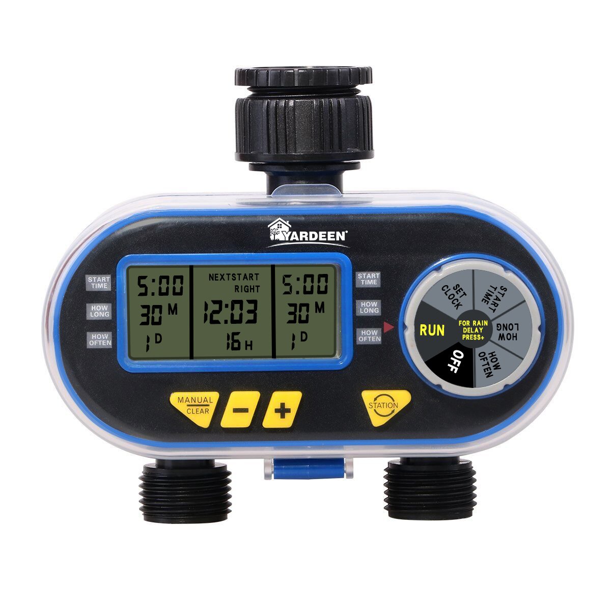 Yardeen Smart Water Hose Sprinkler Timer with 2 Solenoid Valves - Automatic Garden Irrigation Controller System (Blue) | Perfect for Lawn, Flower Beds & Vegetable Gardens