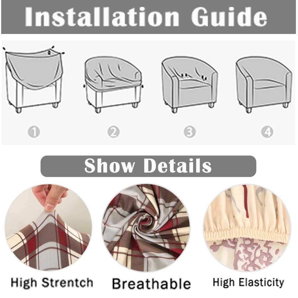 Soft Cozy Plaid Stretch Slipcover for Club Chairs, Barrel Chairs & Armchairs - Durable Furniture Protector Cover in Brown - Perfect for Living Room, Bedroom & Home Office Decor