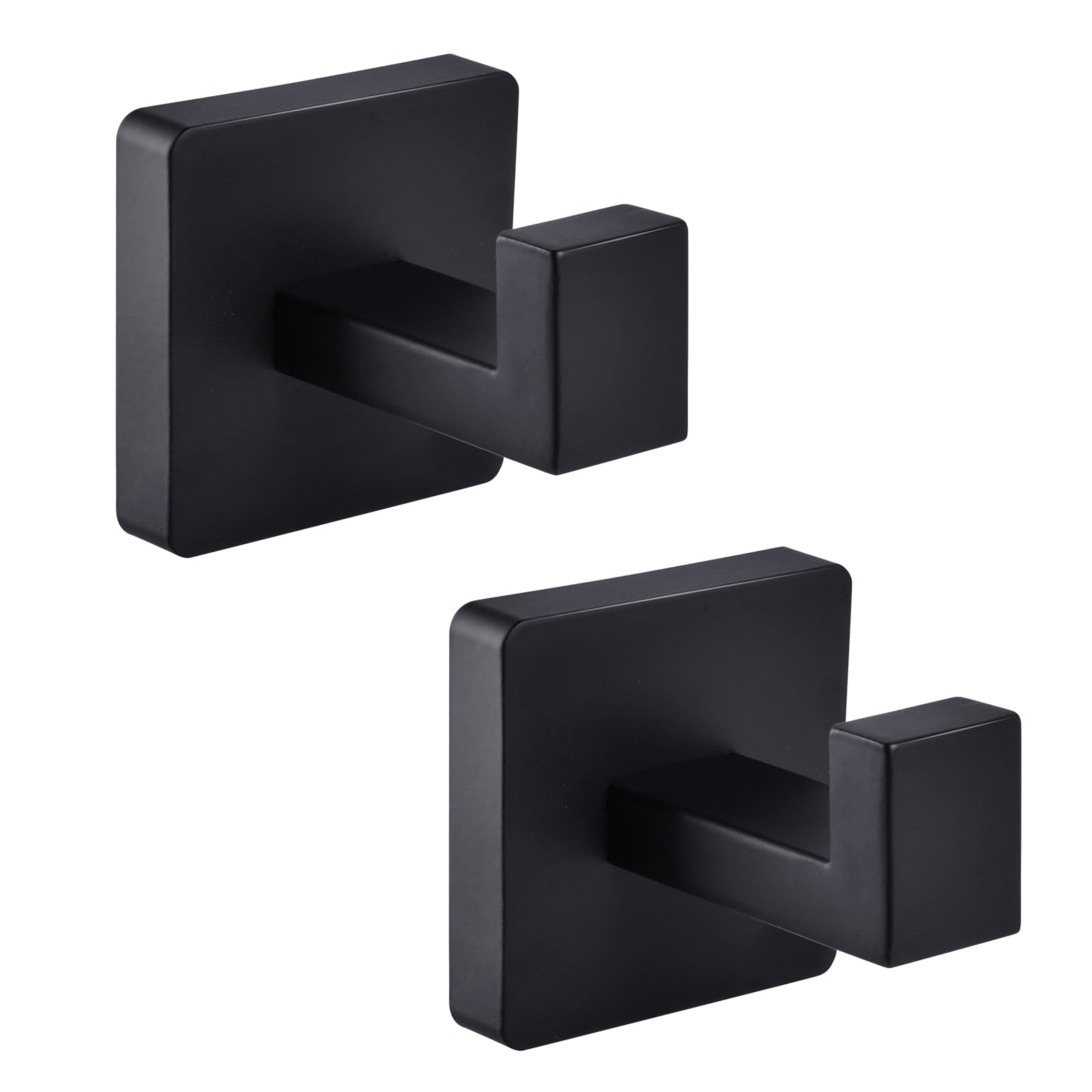 2 Pack Matte Black SUS 304 Stainless Steel Towel Hooks - Heavy Duty Square Wall Hangers for Bathroom, Kitchen & Hallway - Perfect for Towels, Robes, Hats & Clothes Storage Organization