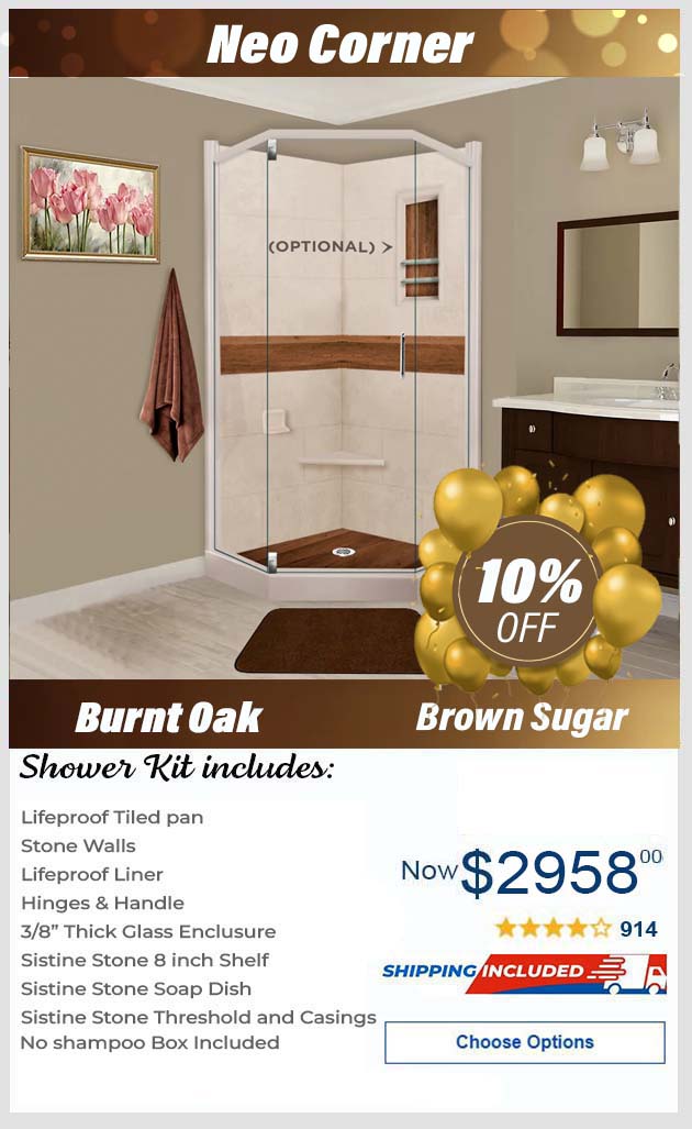 Lifeproof Burnt Oak Brown Sugar Neo Shower Enclosure Kit - Waterproof Bathroom Upgrade for Modern Homes, Easy Installation & Durable Design