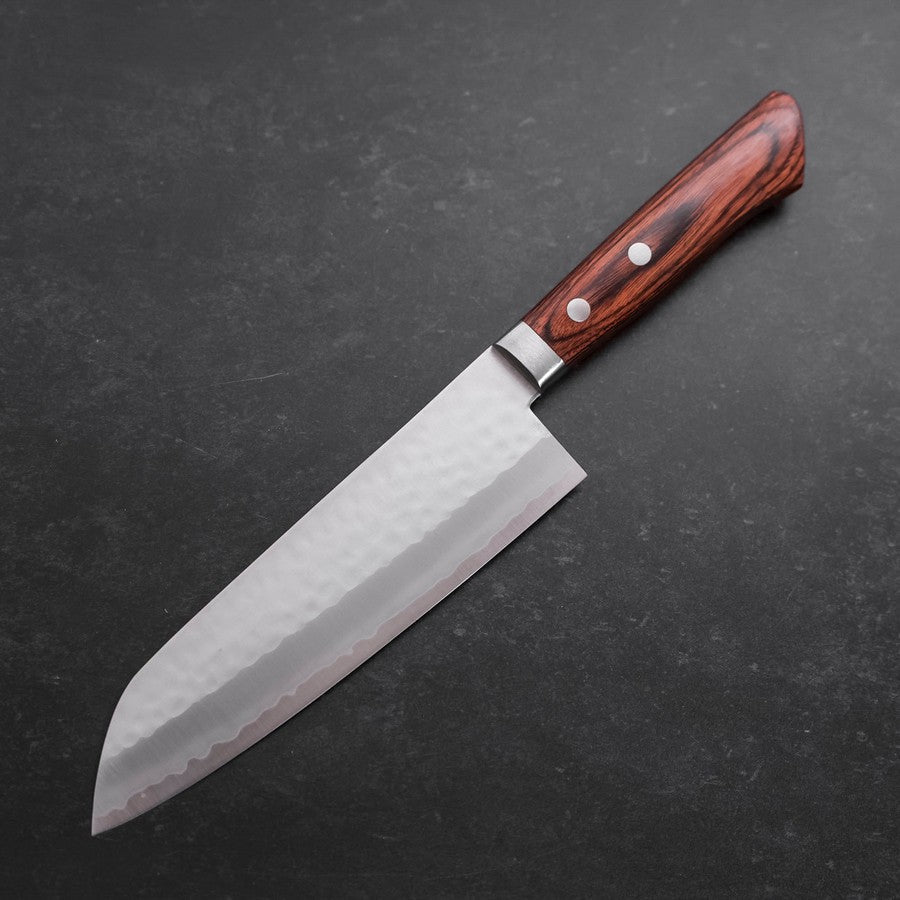 Premium Santoku Knife 165mm - VG-1 Stainless Steel Blade with Tsuchime Finish & Mahogany Handle - Perfect for Slicing, Dicing, and Chopping Vegetables, Meat, and Fish