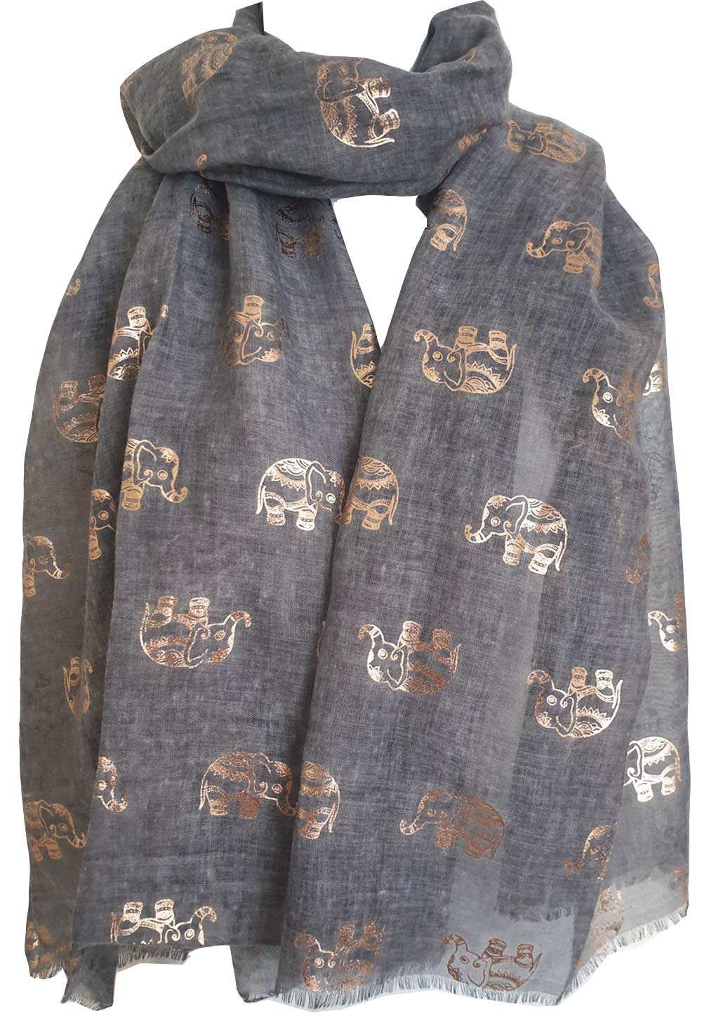 GlamLondon Women's Elephant Print Glitter Rose Gold Scarf - Soft Fashion Shawl for Winter, Parties & Holiday Outfits