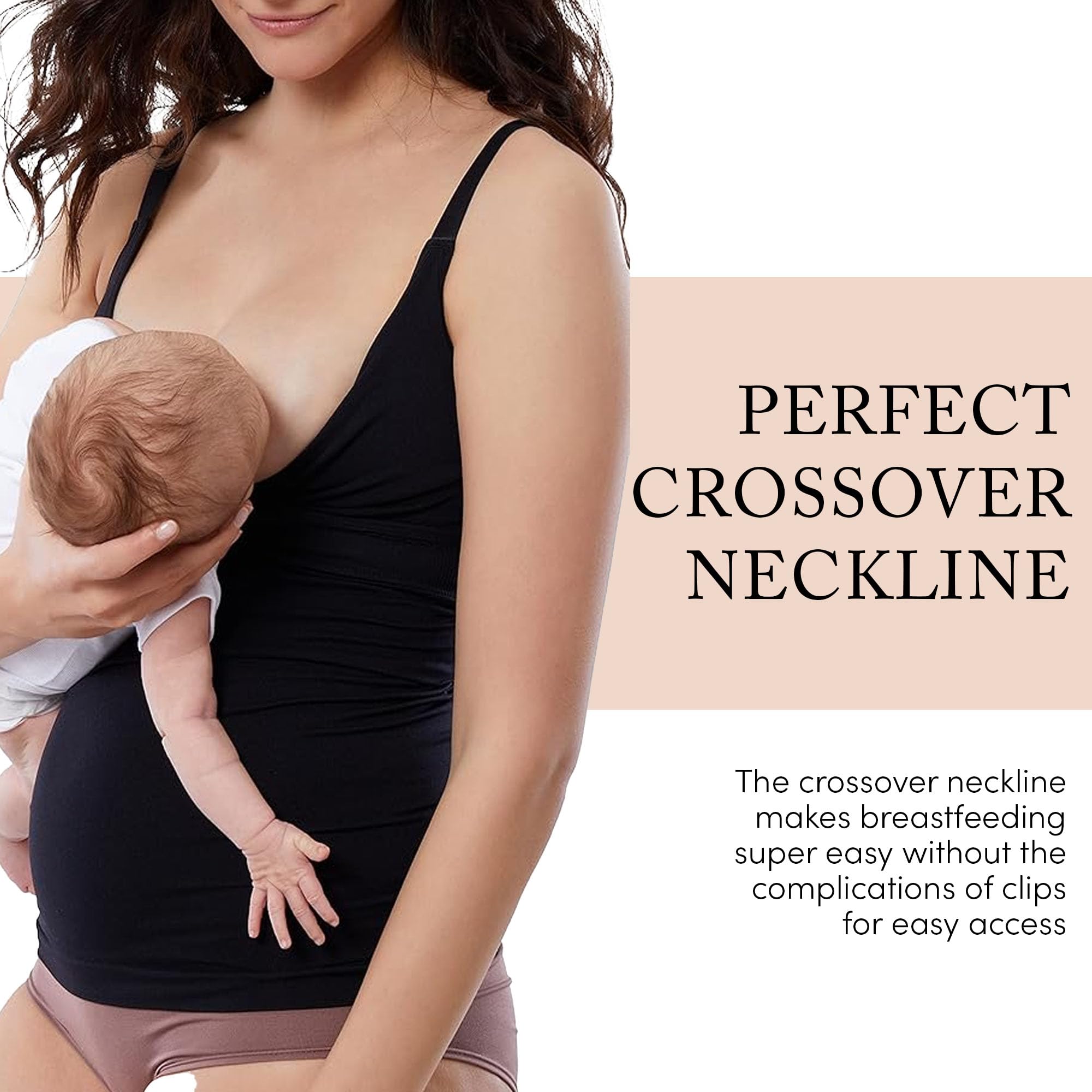 Ingrid & Isabel Basics Crossover Maternity & Nursing Cami - Soft Stretch Maternity Tank Top for Pregnancy & Breastfeeding - Perfect for Everyday Wear, Work & Nursing Comfort