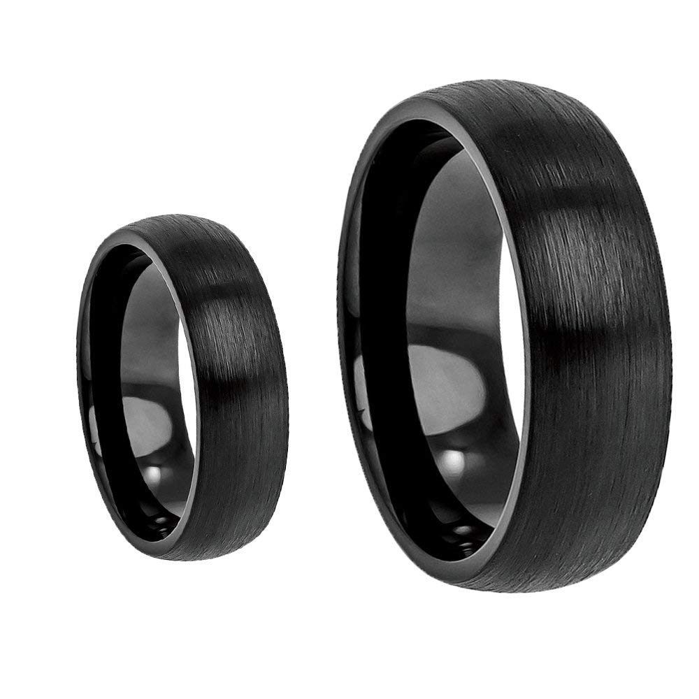 His & Her 8MM/6MM Black Brushed Finish Tungsten Carbide Wedding Band Ring Set - Ladies Size 5.5 & Mens Size 14 - Perfect for Anniversaries, Engagements and Everyday Wear