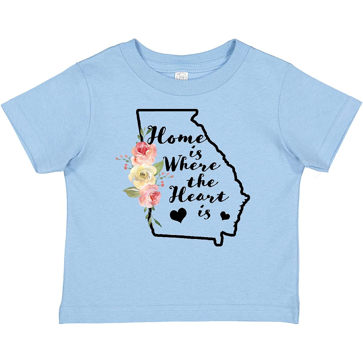 Inktastic Georgia Home Where The Heart is Watercolor Floral Baby T-Shirt - Soft Cotton Cute Outfit for Newborns, Infants & Toddlers - Perfect for Family Photos, Birthdays & Everyday Wear