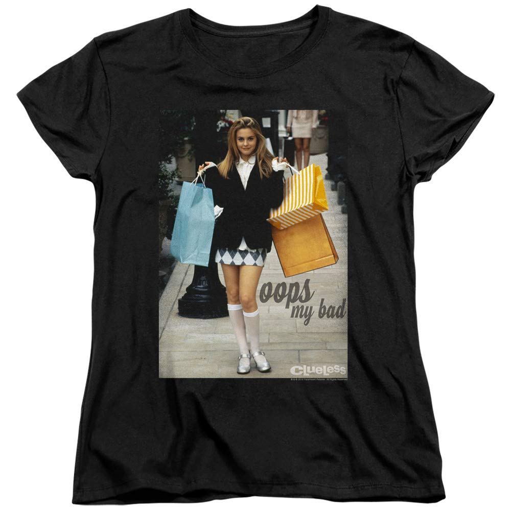 Clueless Movie Women's T-Shirt - Cher 'Oops My Bad' Black Cotton Tee for Casual Wear & 90s Nostalgia Fashion