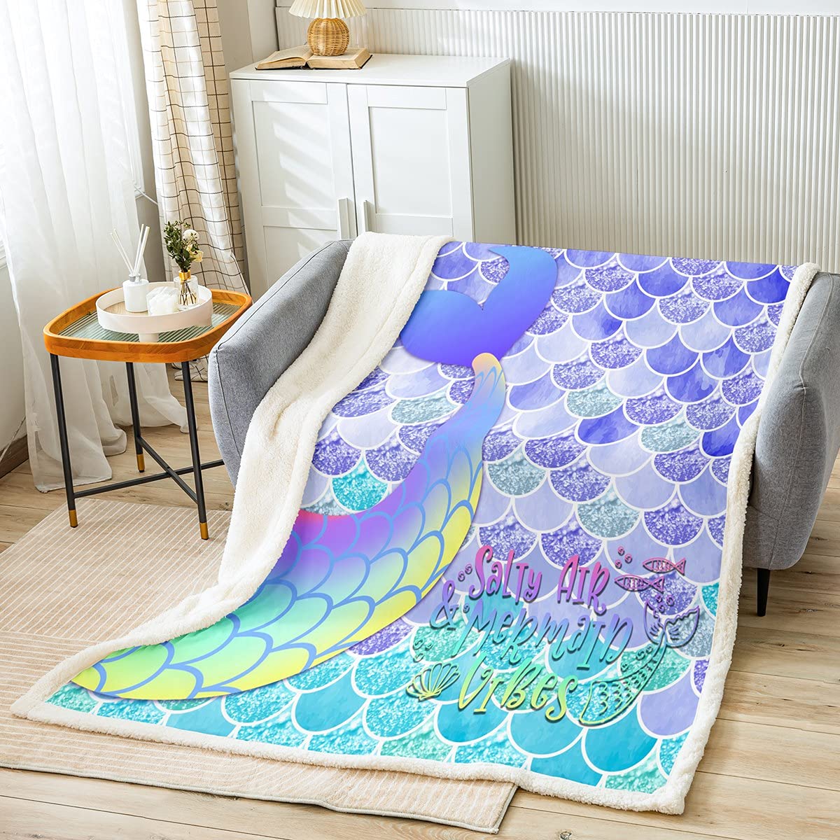 Mermaid Sherpa Blanket for Girls - Queen Size 90