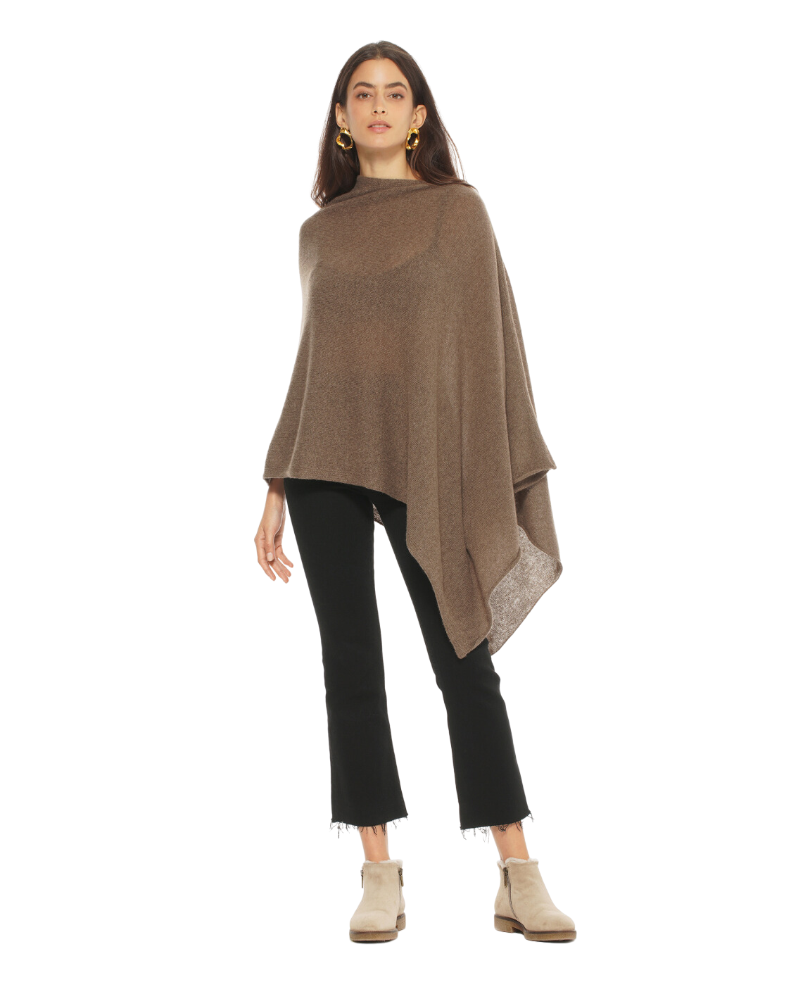 Luxury Women's Pure Cashmere Poncho Shawl - Soft & Warm Camel Color - Perfect for Fall, Winter & Travel