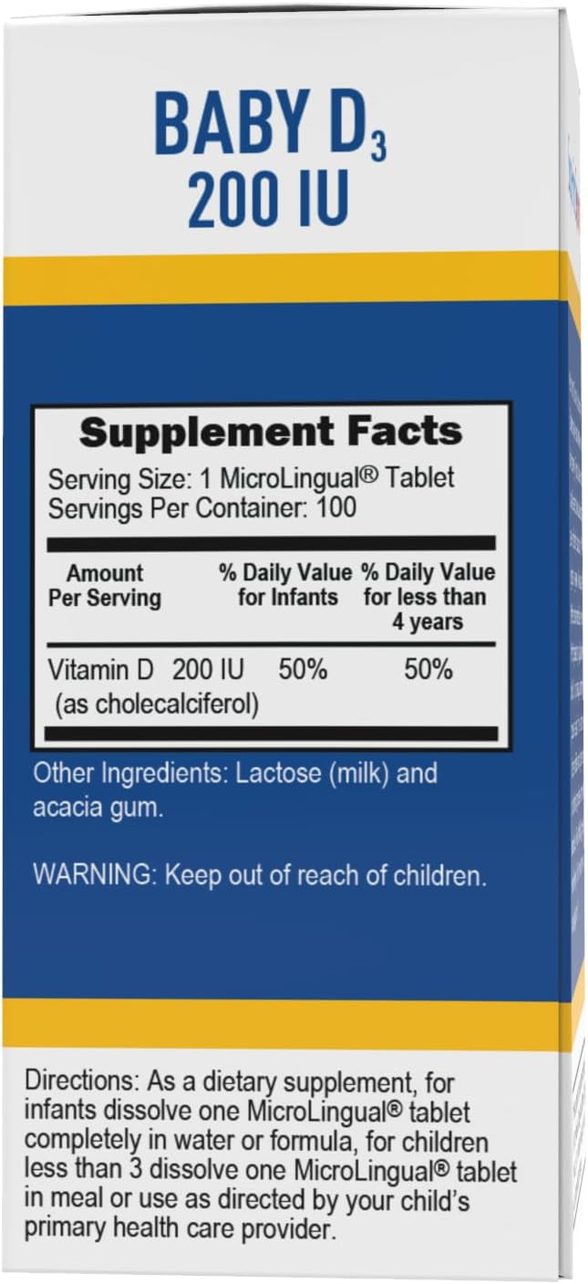 Superior Source Baby Vitamin D3 Drops - Immune System & Bone Health Support - Non-GMO Gluten-Free Supplement - 100 MicroLingual Fast Dissolve Tablets - For Newborns & Toddlers Daily Nutrition