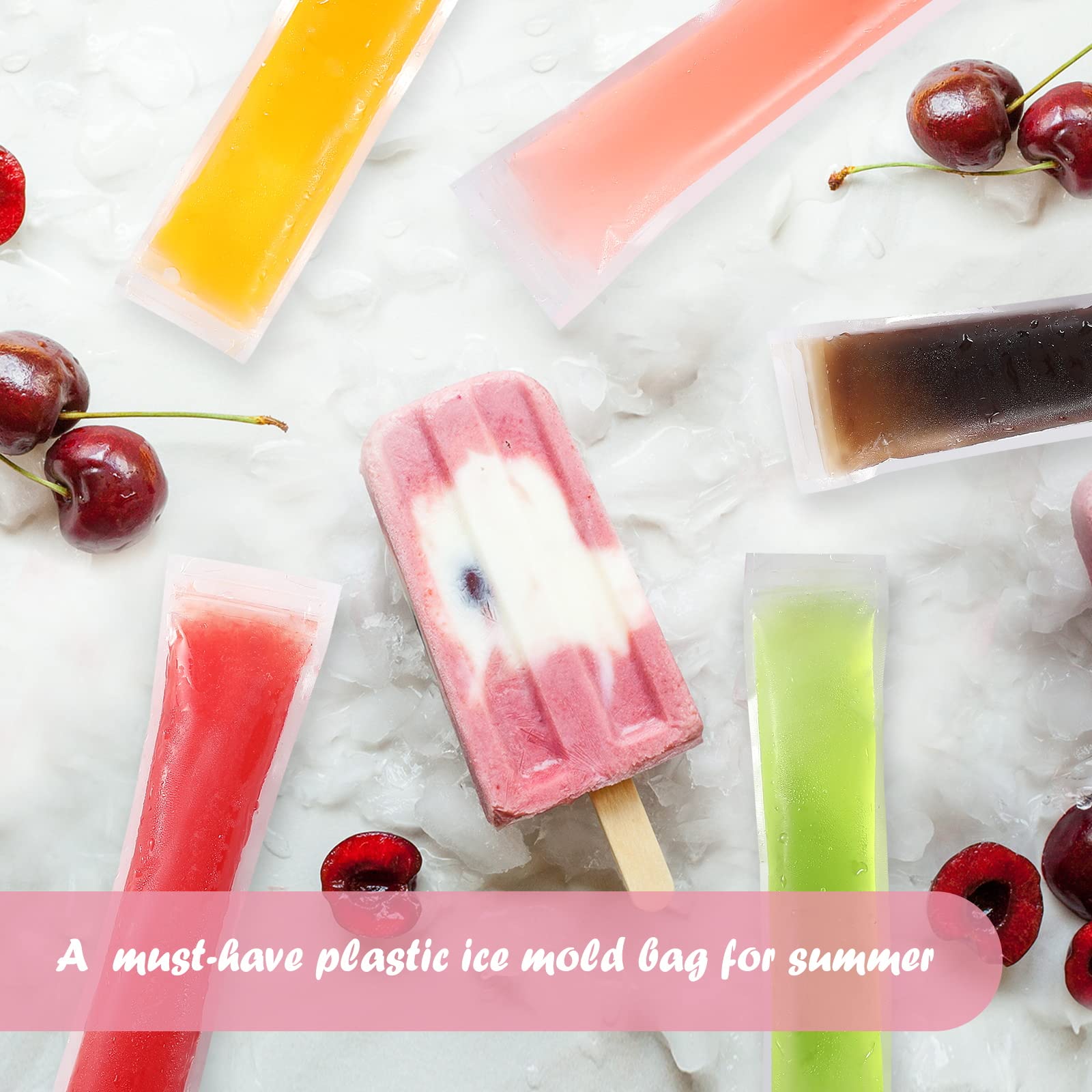 300 Popsicle Molds Bags - DIY Disposable Ice Pop Bags for Homemade Ice Lollies with Silicone Funnel - Perfect for Freeze Snacks, Kids Parties, Summer Treats & Healthy Frozen Desserts