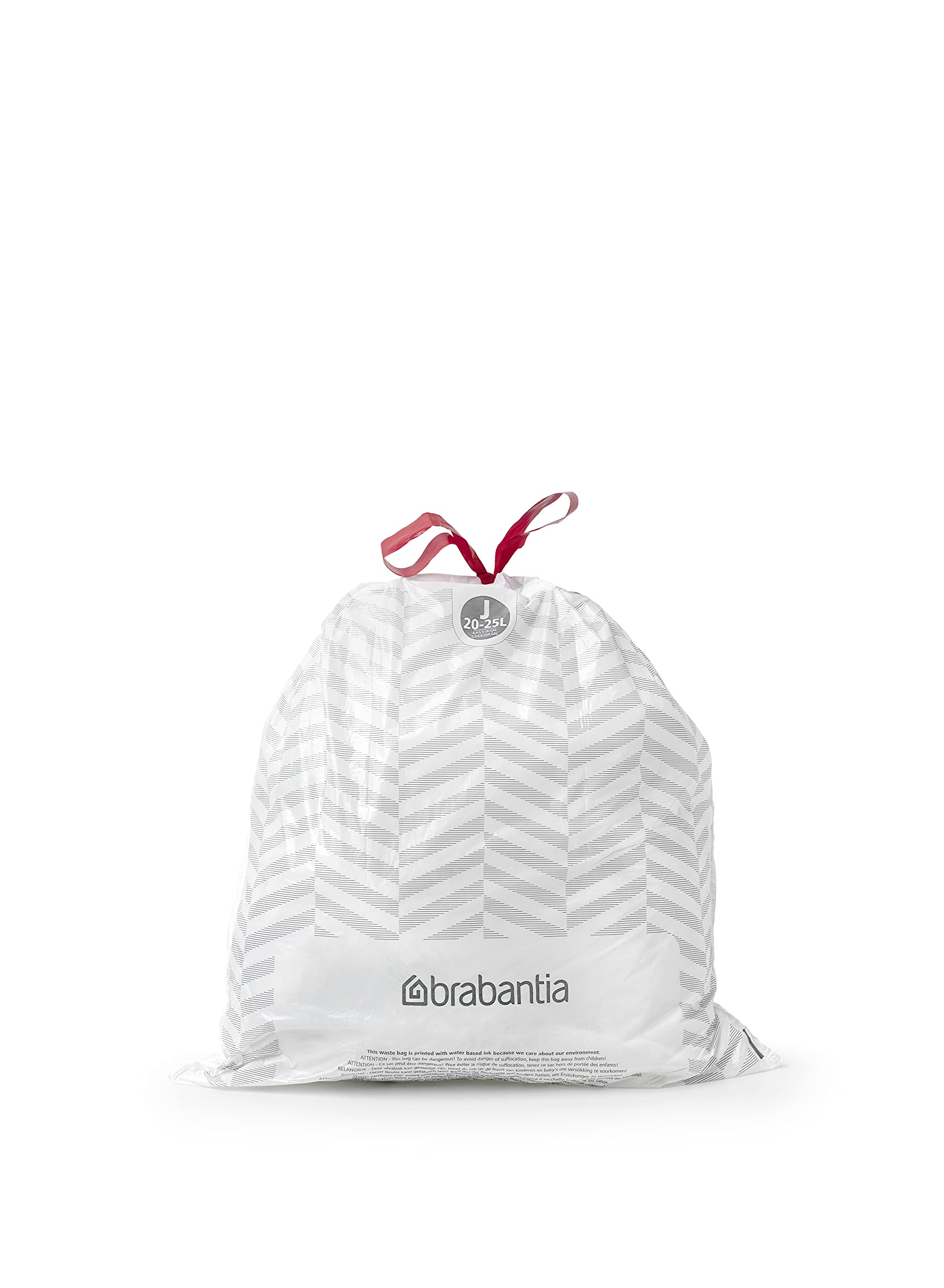 Brabantia PerfectFit Trash Bags - 40 Count J Size (5.3-6.6 Gallon) Heavy Duty Drawstring Trash Can Liners - Ideal for Kitchen, Bathroom & Office Waste Disposal