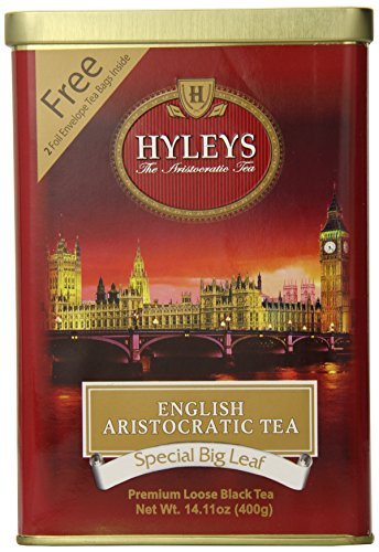 Premium Hyleys English Aristocratic Black Loose Leaf Tea - 14.11oz Tin (Pack of 6) - Rich Flavor & Aroma - Perfect for Afternoon Tea, Gifts & Relaxation