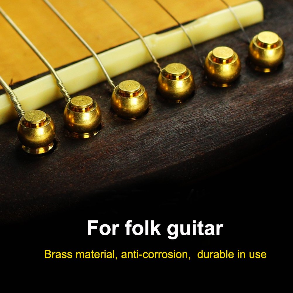 6Pcs Brass Guitar Bridge Pins - Gold Acoustic Guitar String Pegs & Nails for Enhanced Sound | Perfect for Guitar Maintenance & String Replacement