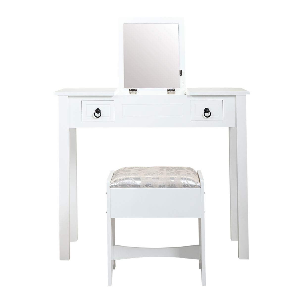 Modern Vanity Table Set with Heart-Shaped Mirror & Cushioned Stool - White Makeup Dressing Table with 4 Drawers (35.4x15.7x45 Inches) - Perfect for Bedroom, Dressing Room & Bridal Makeup Station