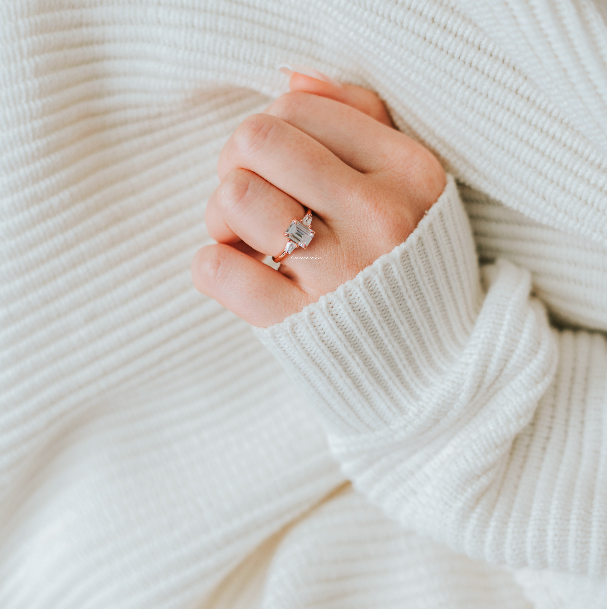Emerald Cut Moissanite Engagement Ring 14K Solid Rose Gold - Elegant Wedding Jewelry for Brides & Proposals