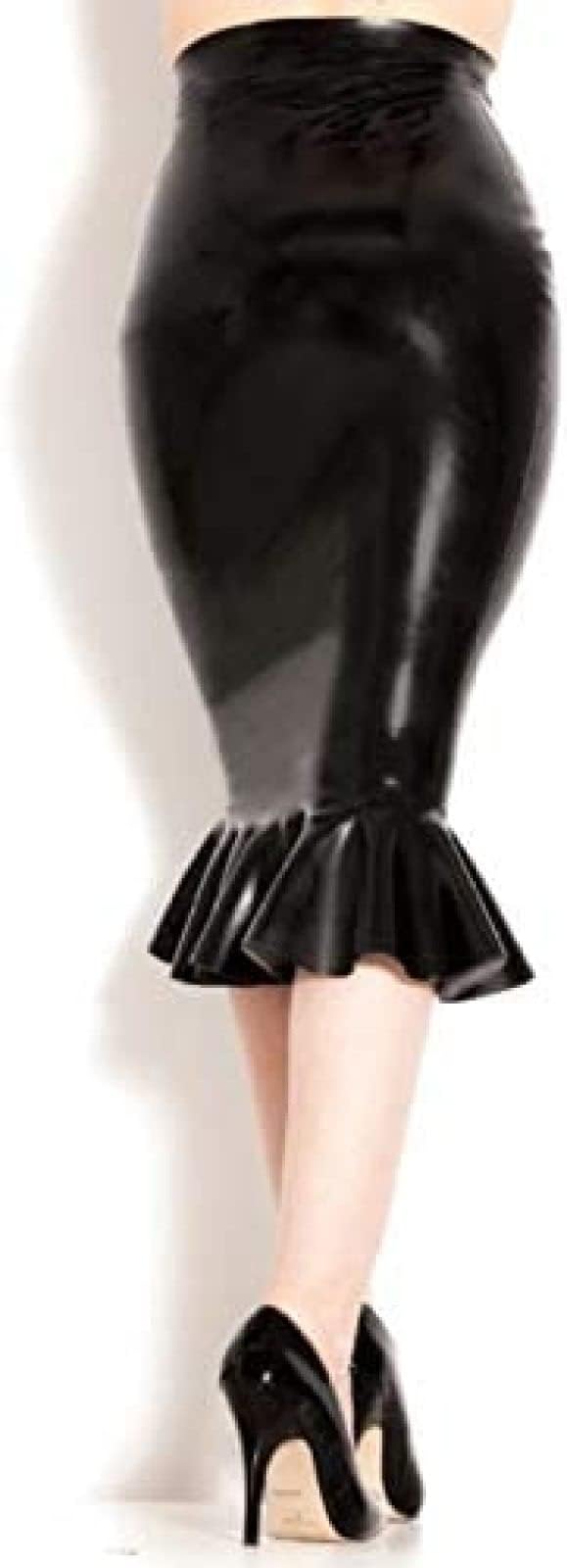 Stylish Latex Pencil Skirt with Flared Hem - Knee Length Rubber Dress for Women in Brown (XXS) | Perfect for Night Out, Club Wear & Fetish Fashion