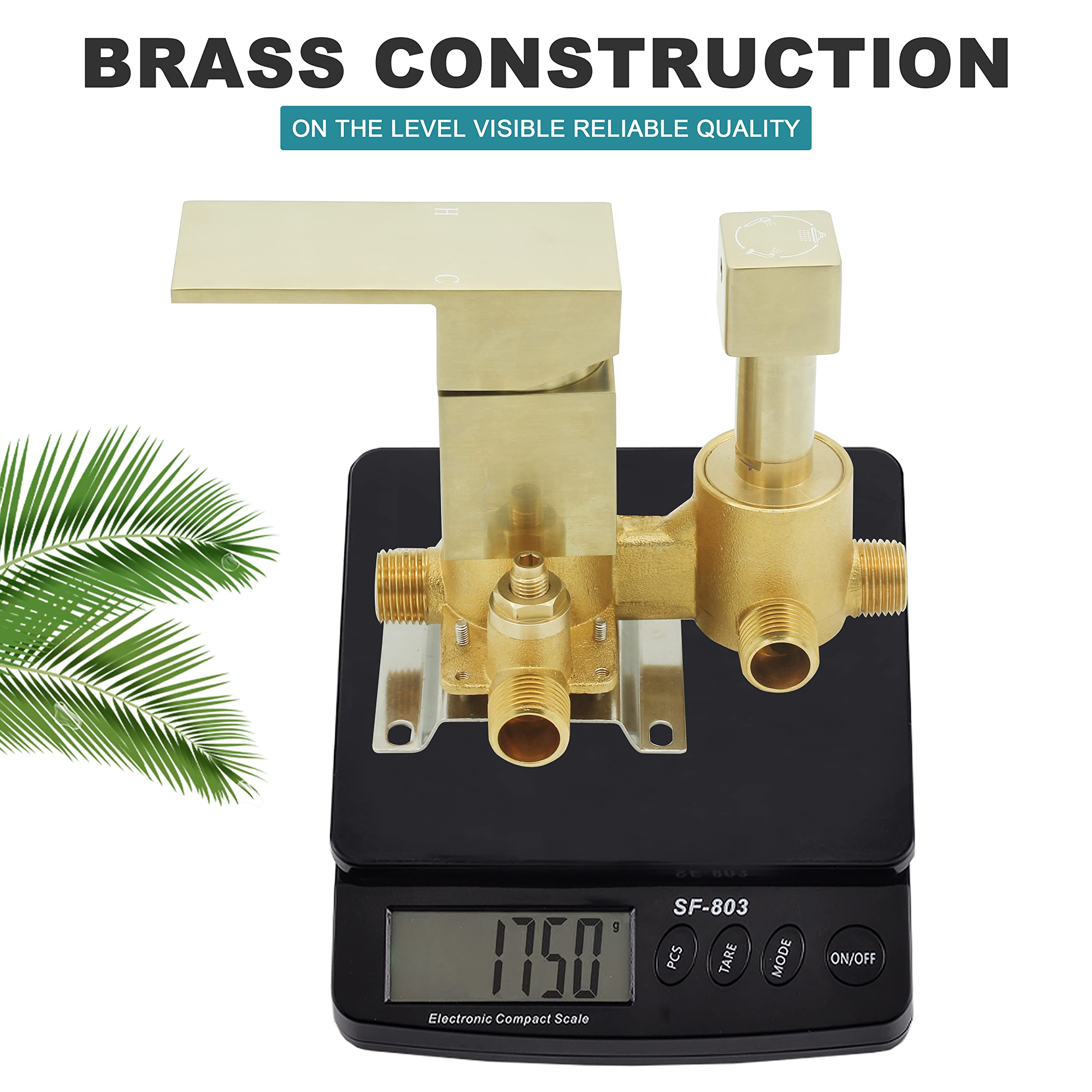 Brushed Gold 3-Way Shower Valve - Concealed Brass 3-Outlet Diverter Valve with Flow Control - Mixer Rough-In Shower Valve Kit for Bathroom, Spa, and Luxury Shower Systems