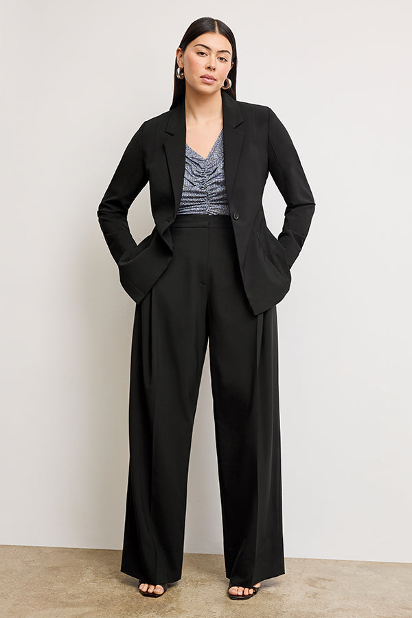 Rina Sculptural High-Waisted Pants - OrigamiTech Pleated Trousers in Black for Women | Office Wear & Evening Outfits