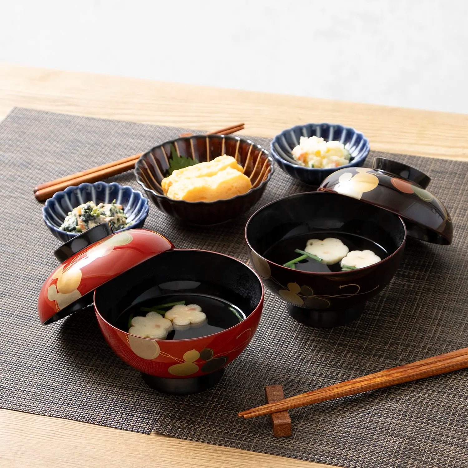 Echizen Shikki Makie Synthetic Resin Couple Soup Bowls Set of 6 - Japanese Lacquerware Gourd Design for Asian Cuisine, Ramen & Special Occasions