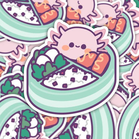 Cute Axolotl Bento Box Vinyl Sticker - Waterproof Decal for Laptops, Water Bottles & Notebooks - Perfect for School, Office & Kawaii Decor