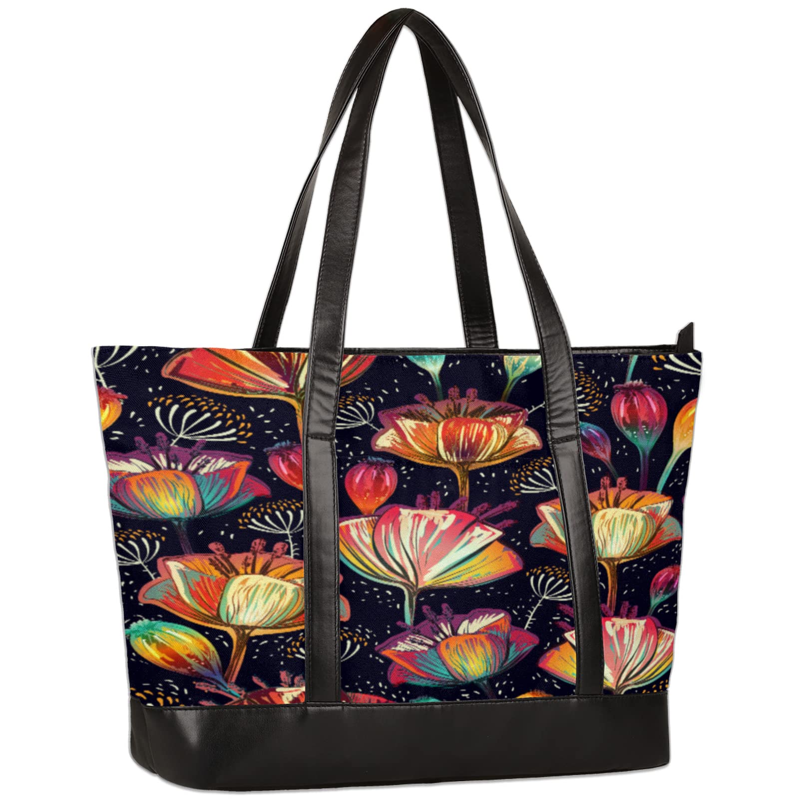 Stylish Abstract Floral Laptop Tote Bag for Women - 15.6 Inch Lightweight Waterproof Shoulder Bag - Perfect for Business, Office, School & Travel - Durable Work Bag with Spacious Compartment