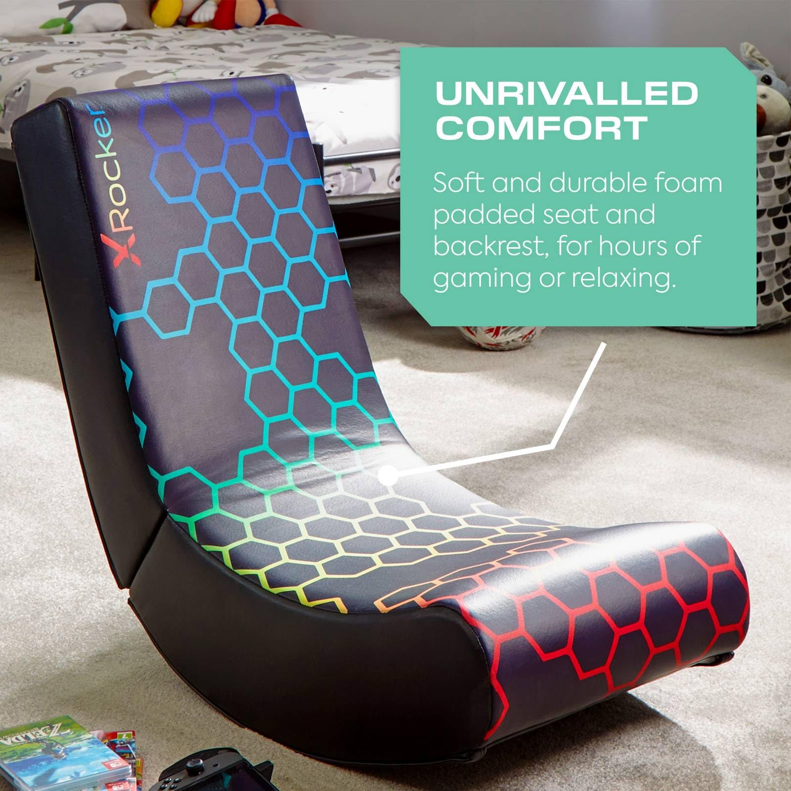 X-Rocker Officially Licensed Nintendo Super Mario Bros Video Gaming Chair - Joy Collection, Neo Hex, Multicolor - Perfect for Gaming, Movie Nights & Relaxing in Bedroom or Living Room