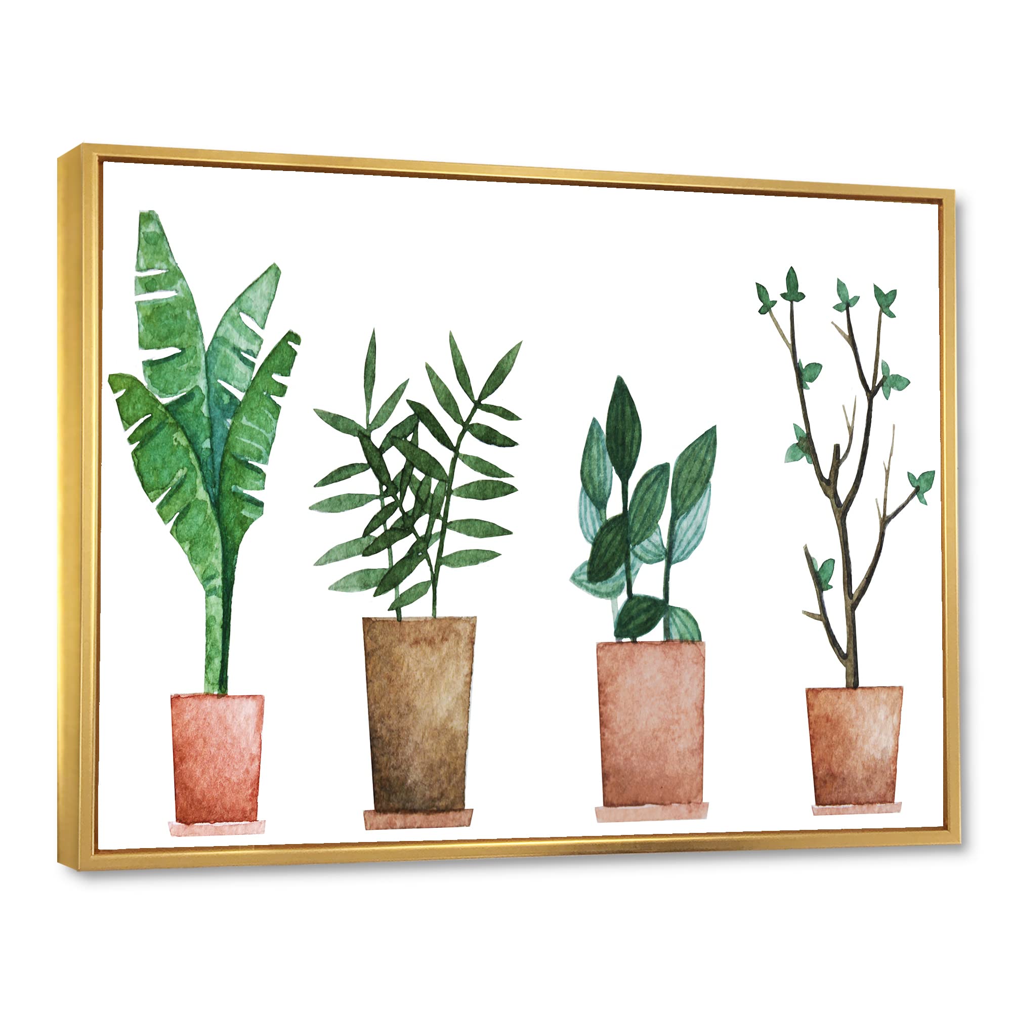 DesignQ Duo of Potted Flowers House Plants - Farmhouse Framed Canvas Wall Art Print for Home Decor, Living Room, Bedroom & Office
