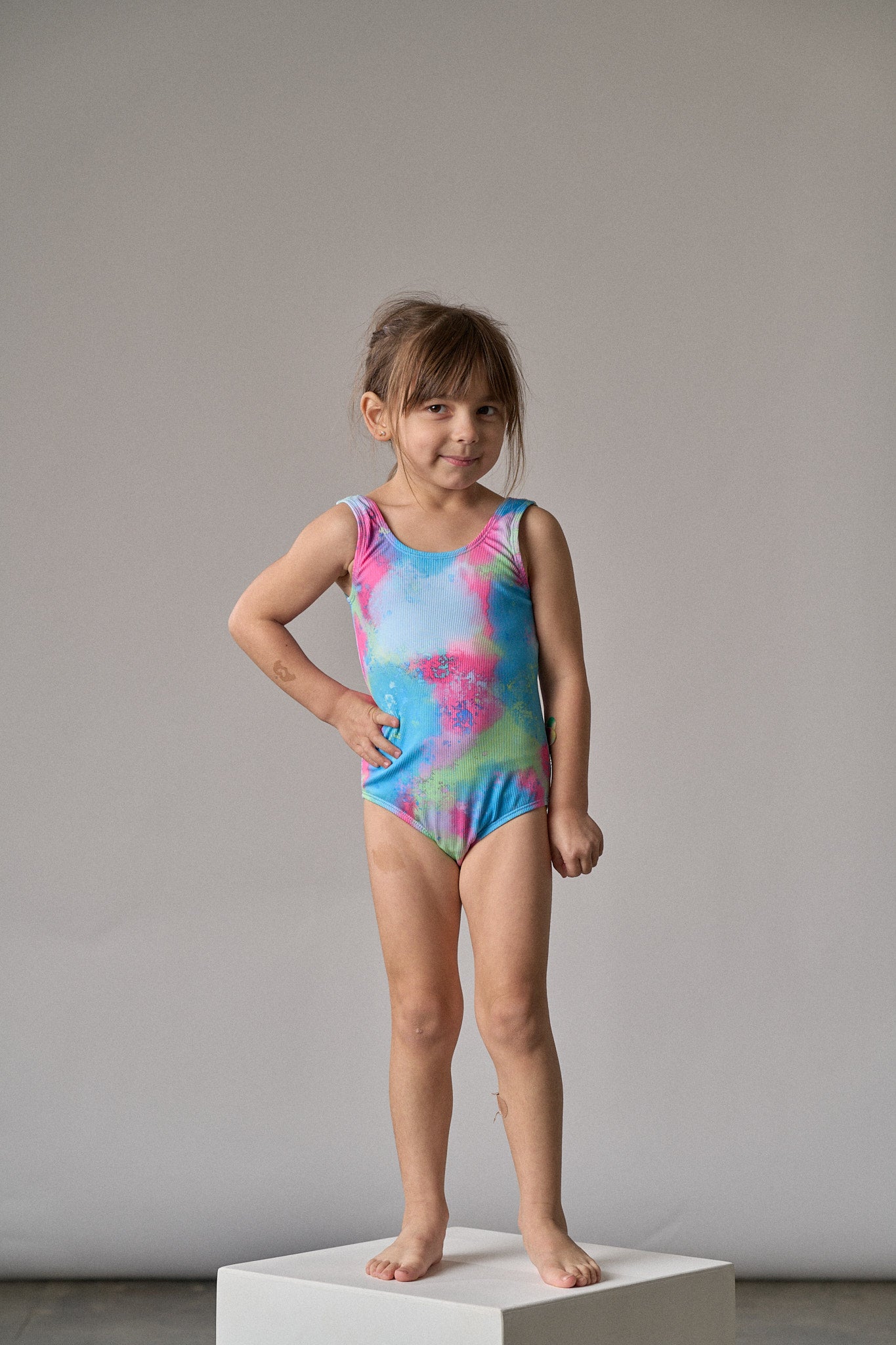 Neon Watercolor Girls Swimsuit - Trendy One Piece Bathing Suit for Kids, UV Protection Swimwear for Beach, Pool & Summer Activities