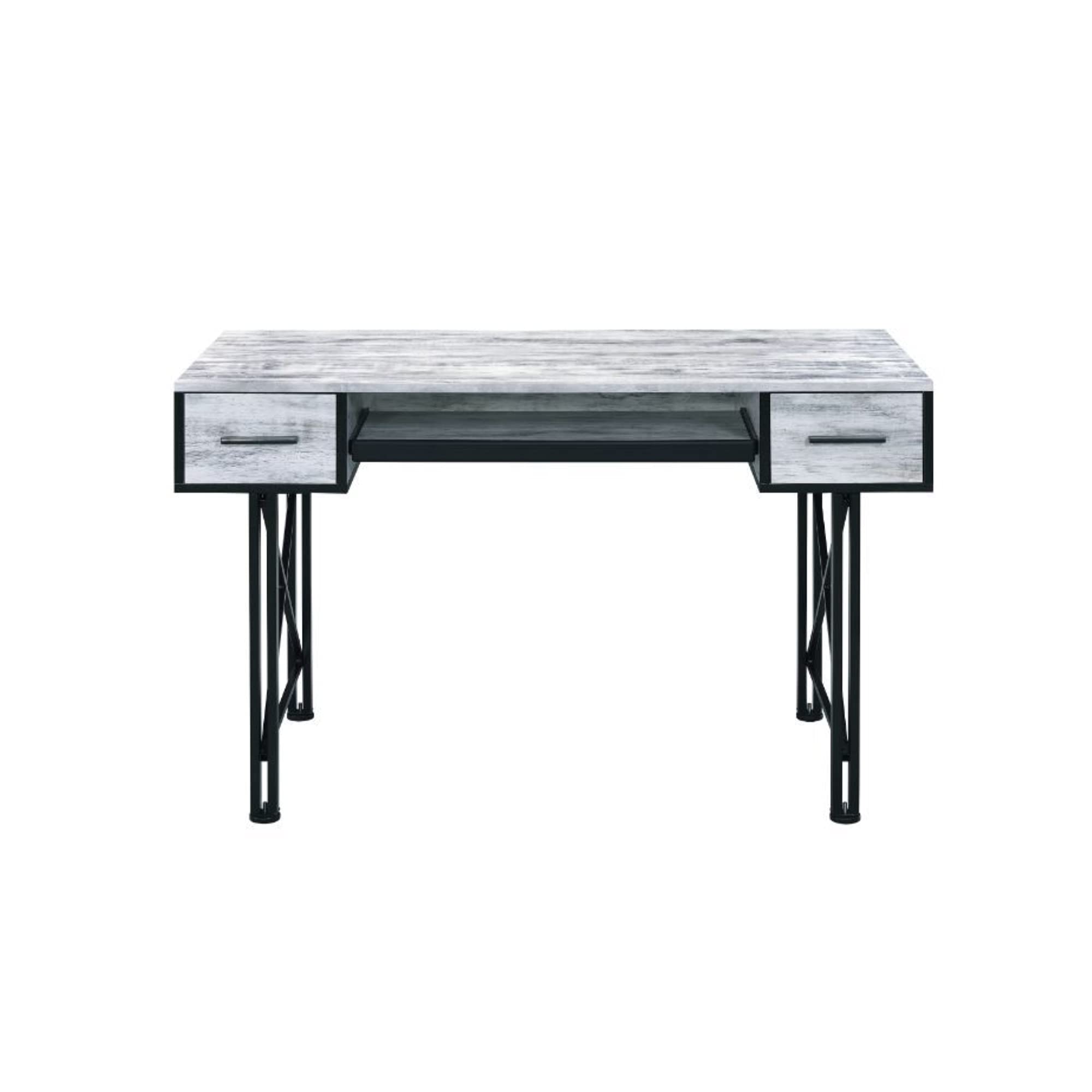 Acme Settea Wooden Computer Desk - Antique White & Black Finish - Home Office Workstation for Remote Work & Study