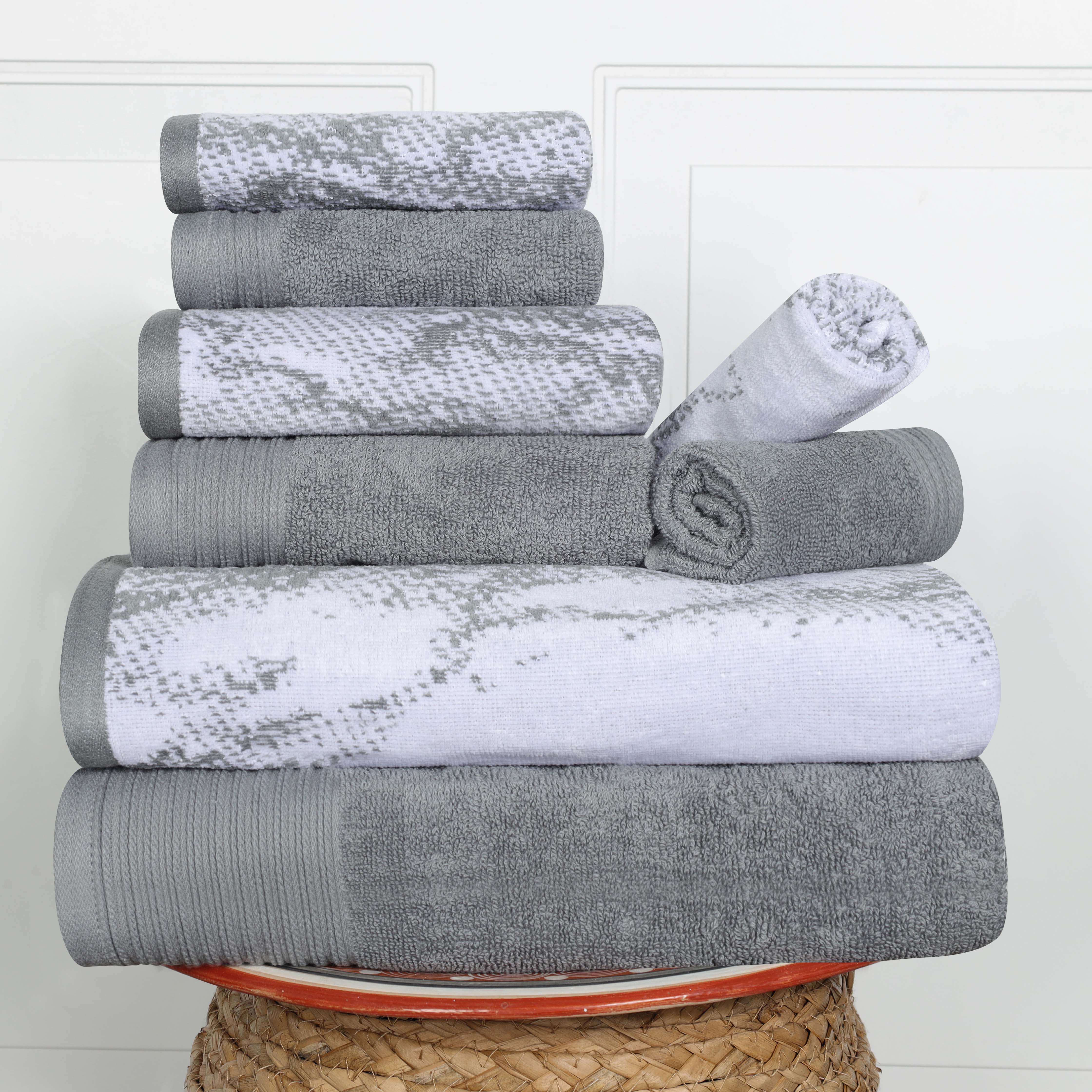 Premium 8-Piece Cotton Quick-Drying Towel Set - Solid & Marble Patterns for Bath, Beach, Gym, and Spa | Ultra Absorbent & Soft Bath Towels for Home & Travel