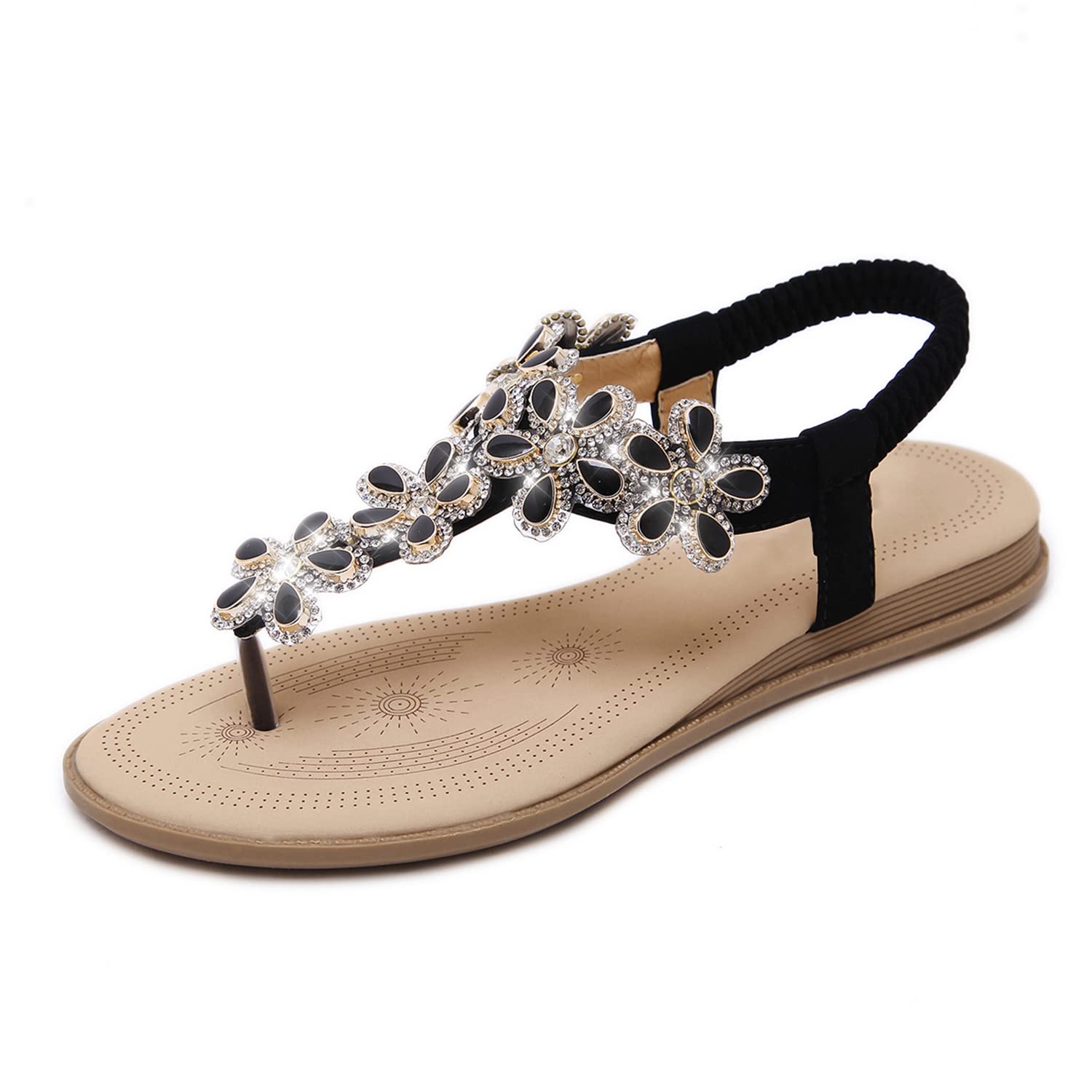 iCKER Women's Rhinestone Flat Sandals - Comfortable Dressy & Casual Flip Flops for Summer | Perfect for Beach, Party & Everyday Wear