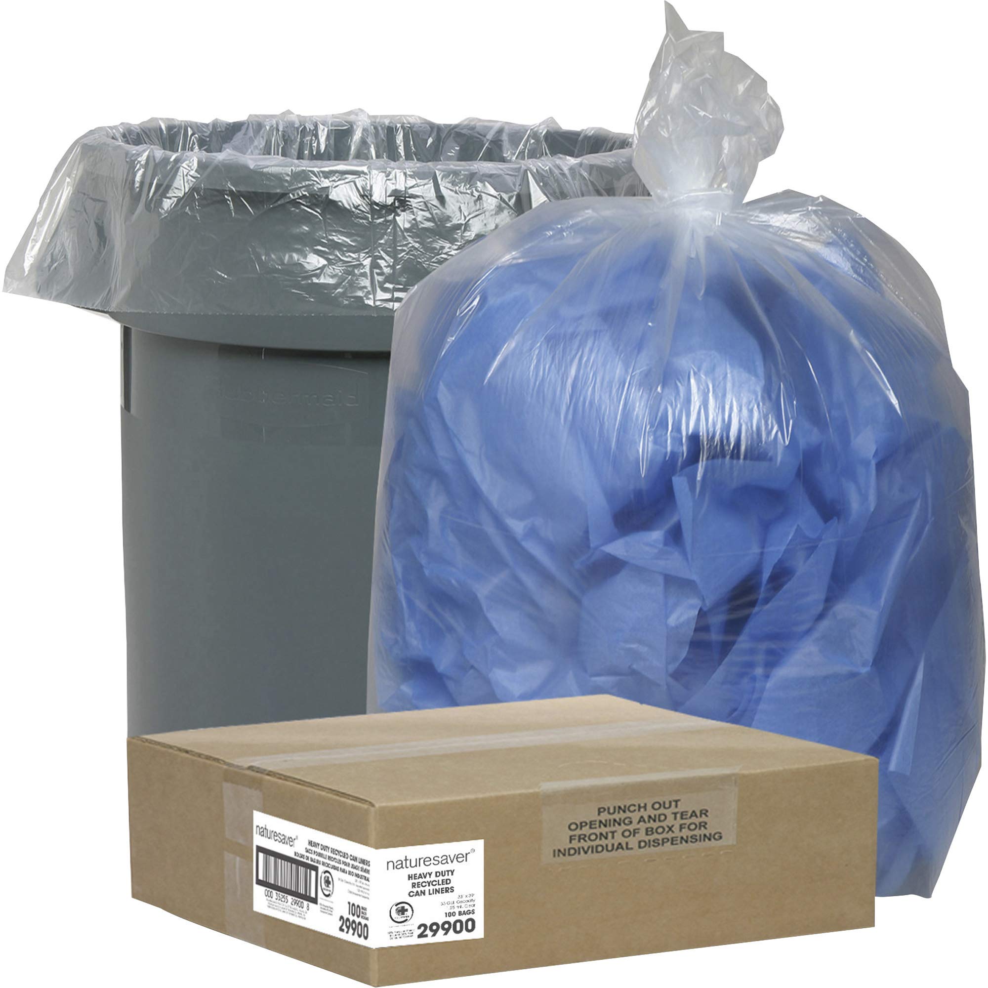 29900 Recycled Can Liners Trash Bags - Medium Size, Clear Plastic Garbage Bags for Kitchen, Office & Outdoor Use - Eco-Friendly Waste Disposal Solution