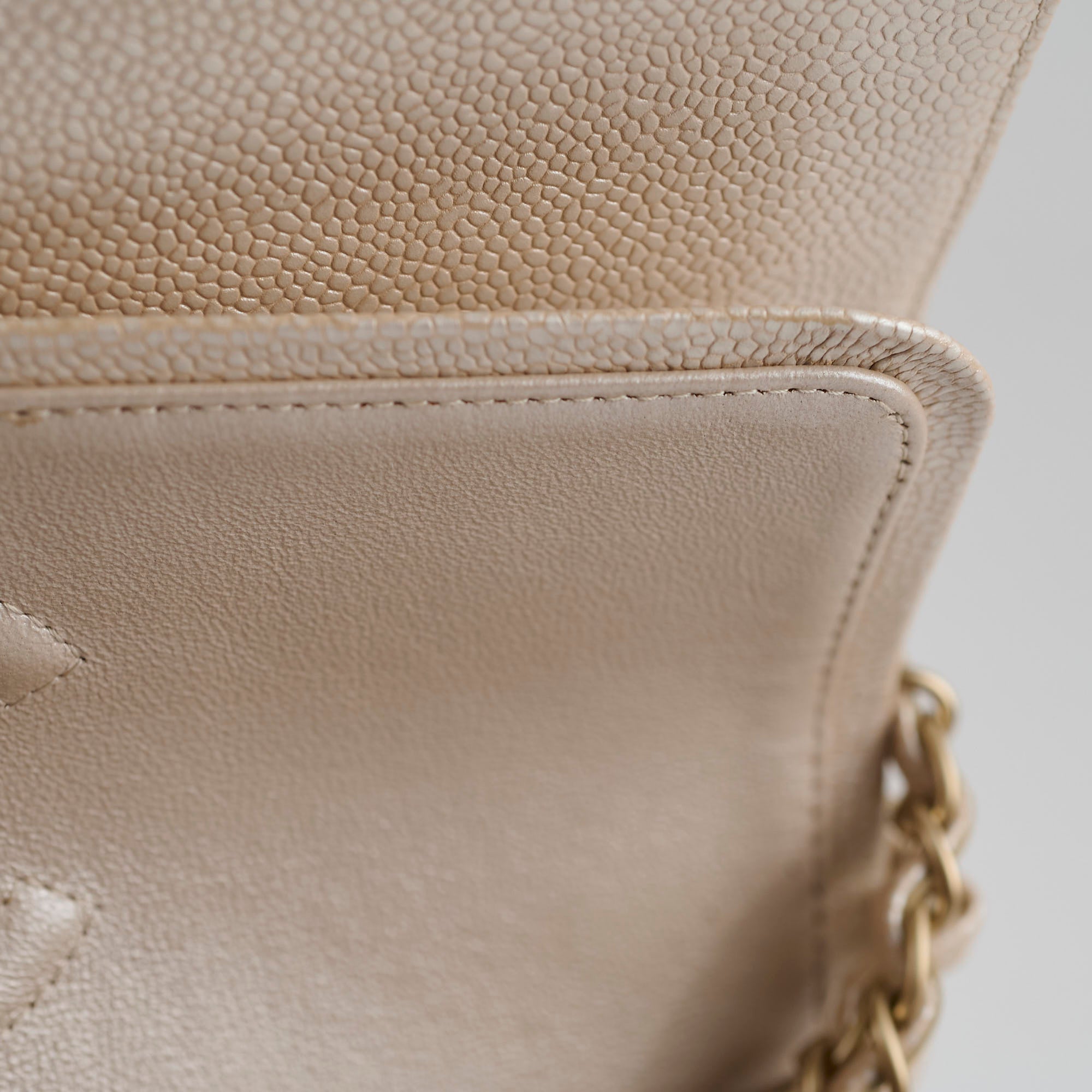 Chanel 12P Classic Flap Medium/Large M/L Pearly Beige Caviar Leather Bag (16 Series) - Luxury Designer Handbag for Women, Perfect for Evening Parties & Special Occasions