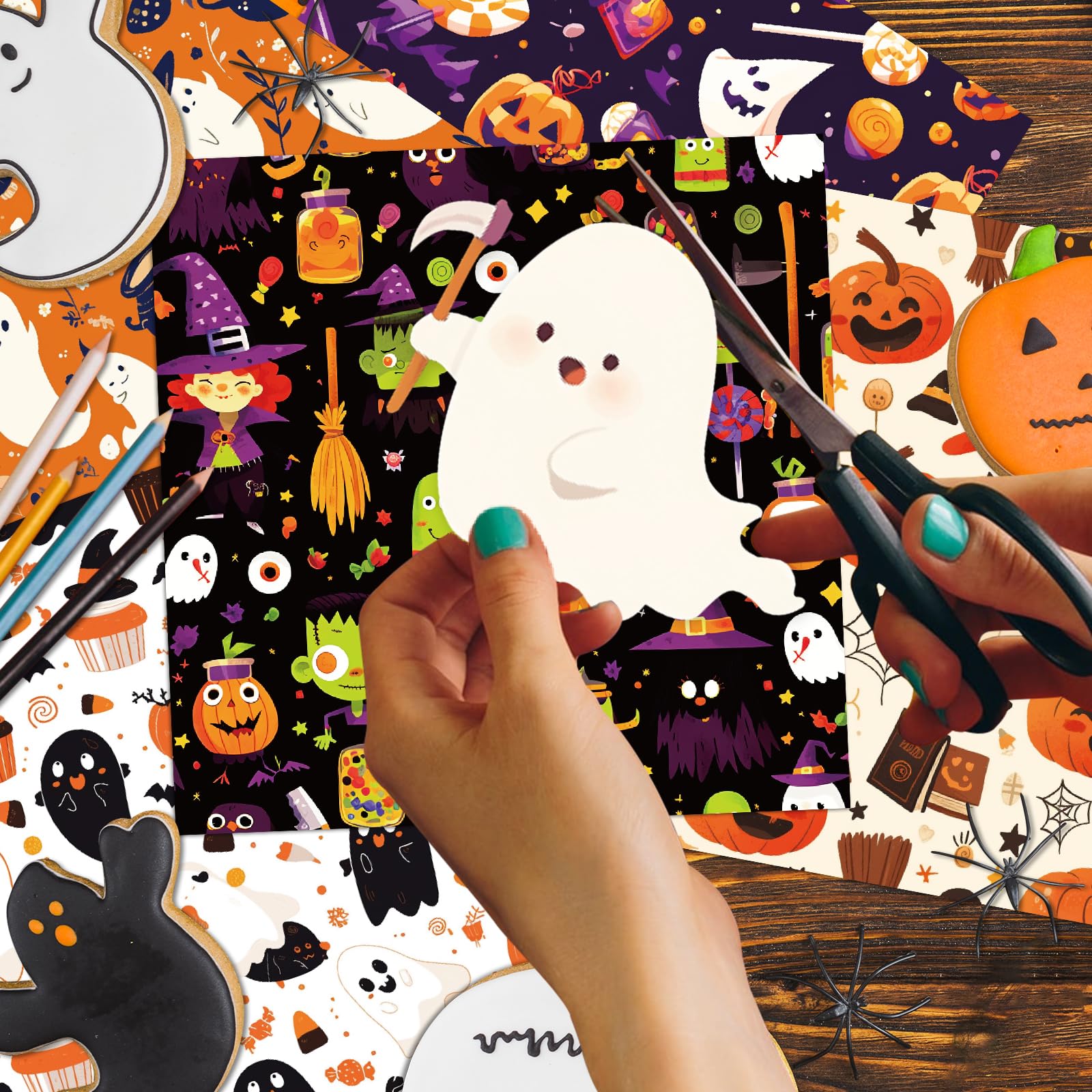 Halloween Pattern Scrapbook Paper - 24-Piece Premium Craft Paper for DIY Cards, Photo Albums & Scrapbooking | Acid-Free Decorative Paper for Halloween Party Invitations, Gift Wrapping & Home Decor