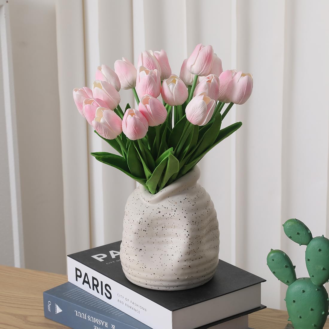 20 Pcs Pink PU Artificial Tulips - Real Touch Faux Flowers for Home Decor, Wedding Bouquets & Party Arrangements - Lifelike Fake Tulip Stems for Centerpieces, Tablescapes & Seasonal Decorations