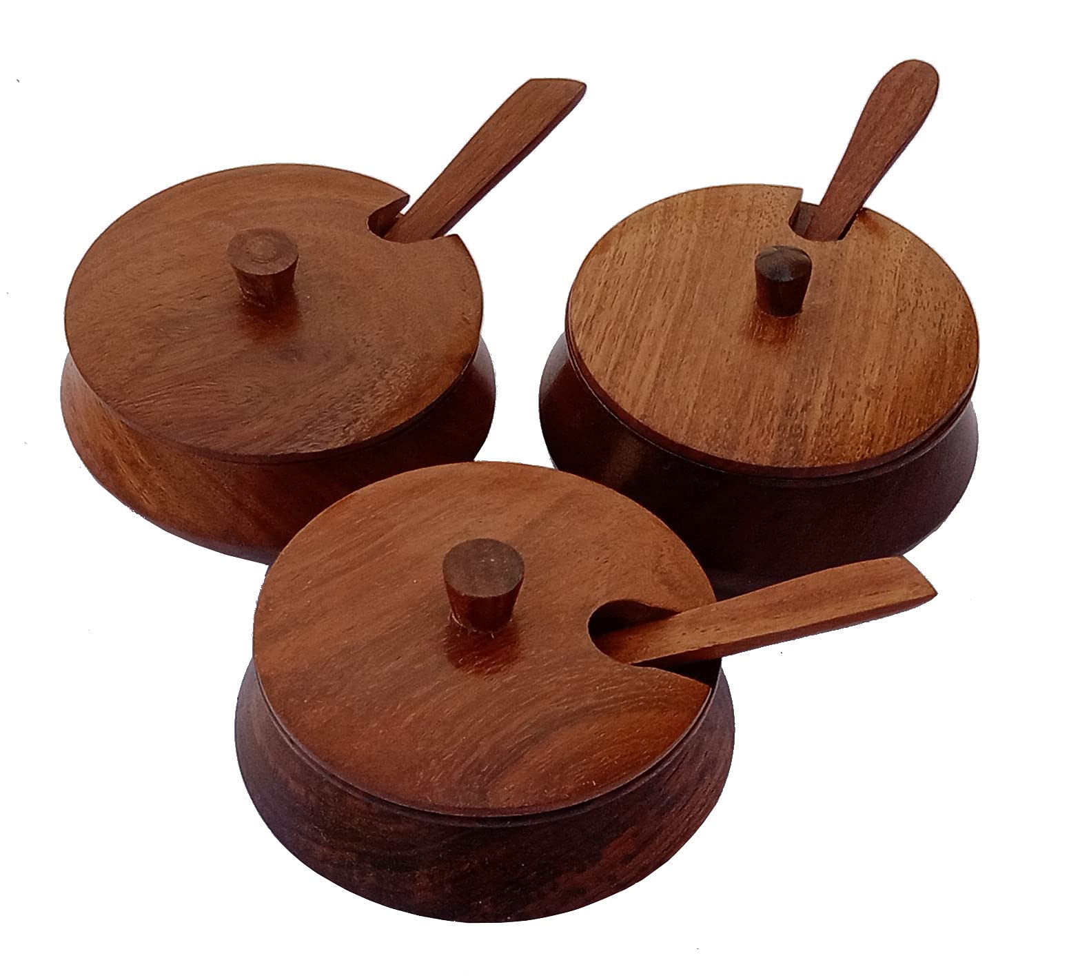 Purpledip Wooden Tray Set with 3 Glass Jars - Perfect for Pickles, Oils, Spices, Nuts & Mints Storage | Elegant Kitchen Countertop Organizer for Home, Restaurant & Gift Giving (12337)
