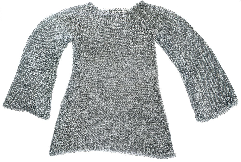 Men's Chainmail Shirt & Coif Set - One Size Fits Most - Medieval Armor Costume for LARP, Renaissance Fairs & Cosplay - Silver