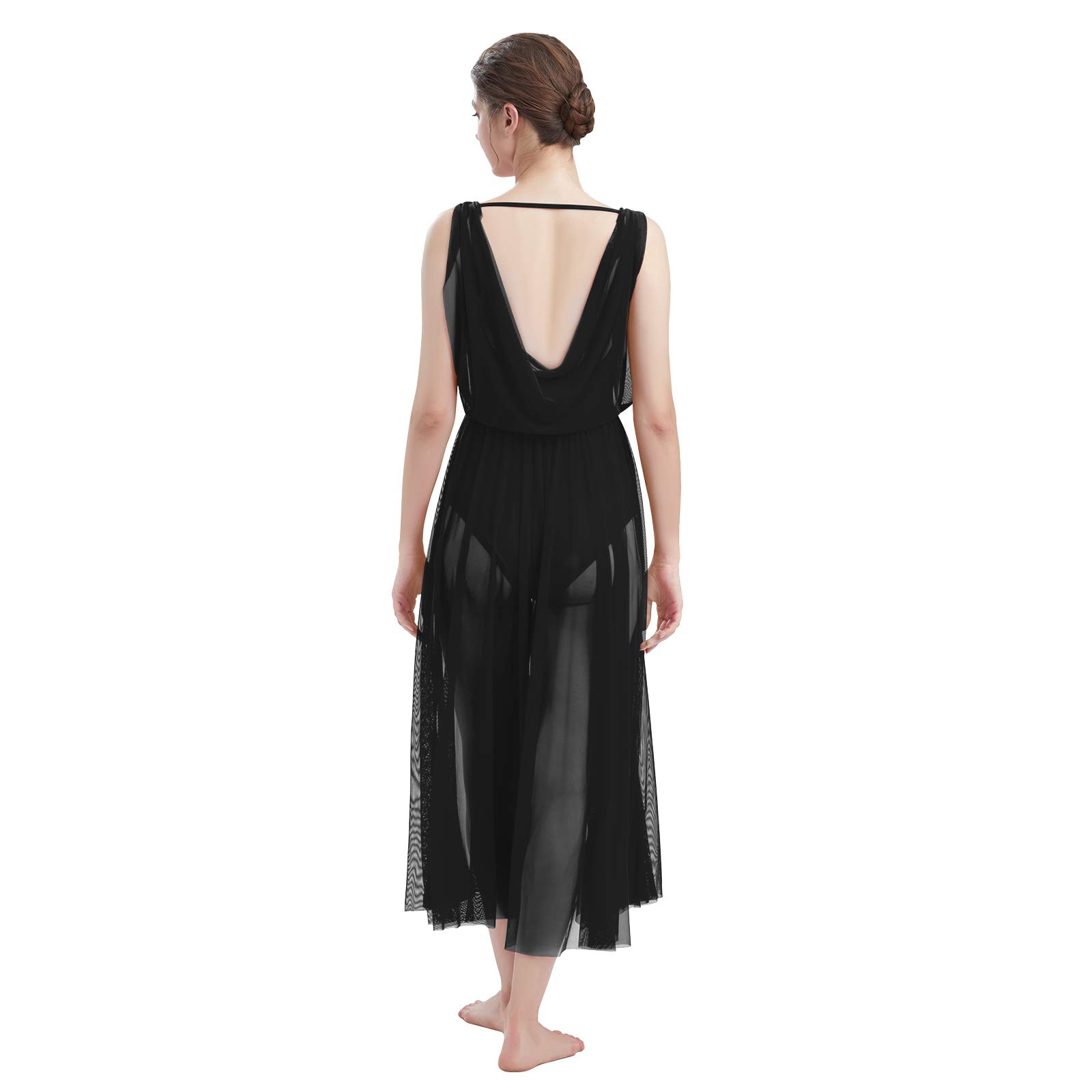 ODASDO Women's Lyrical Modern Contemporary Dance Costume - V-Neck Backless Leotard with Split Tulle Skirt & Flowy Overlay Dress for Ballet, Jazz, and Performance