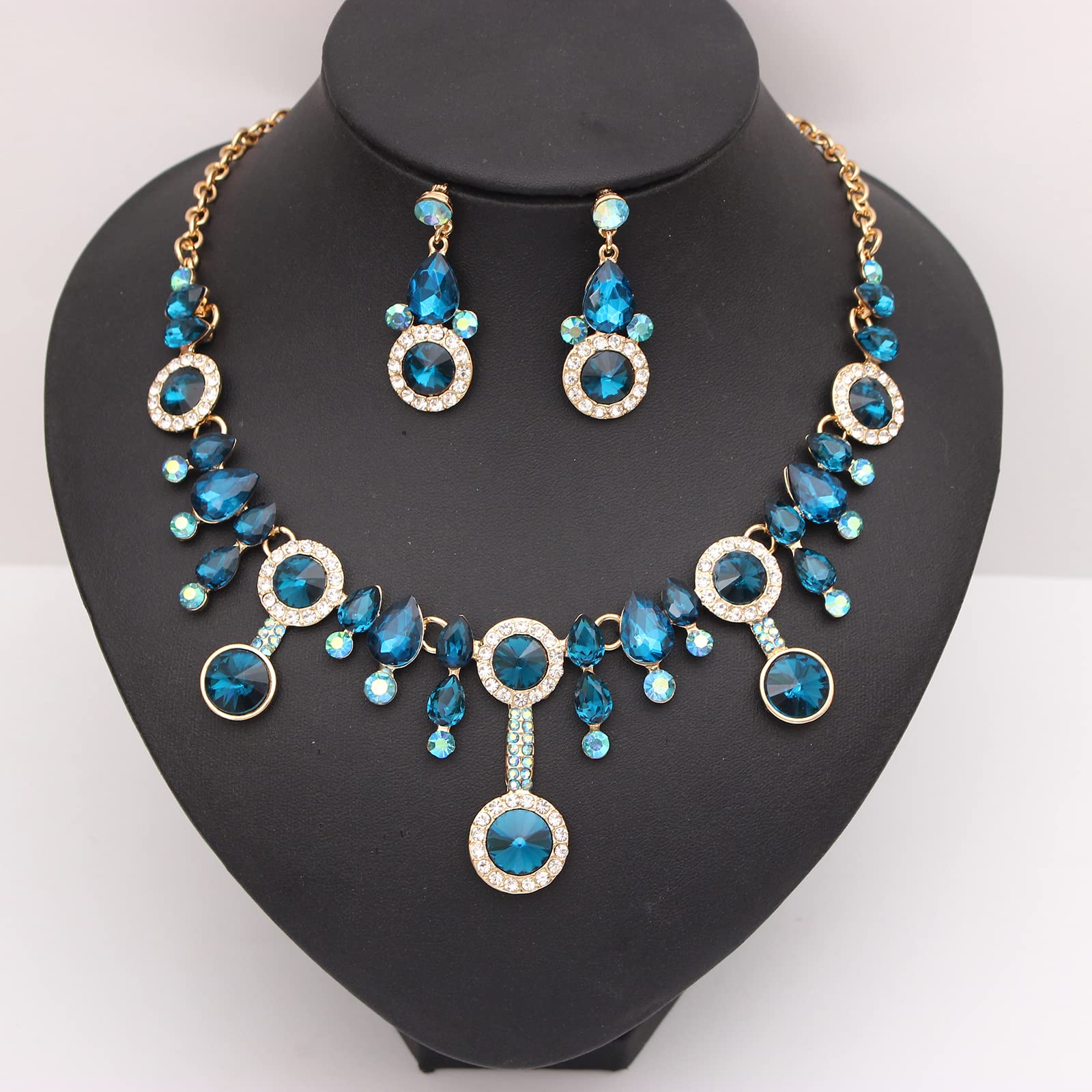 Elegant Rhinestone Crystal Teardrop Necklace and Dangle Earrings Set for Women | Fashion Statement Jewelry Gift | Perfect for Parties, Weddings & Special Occasions