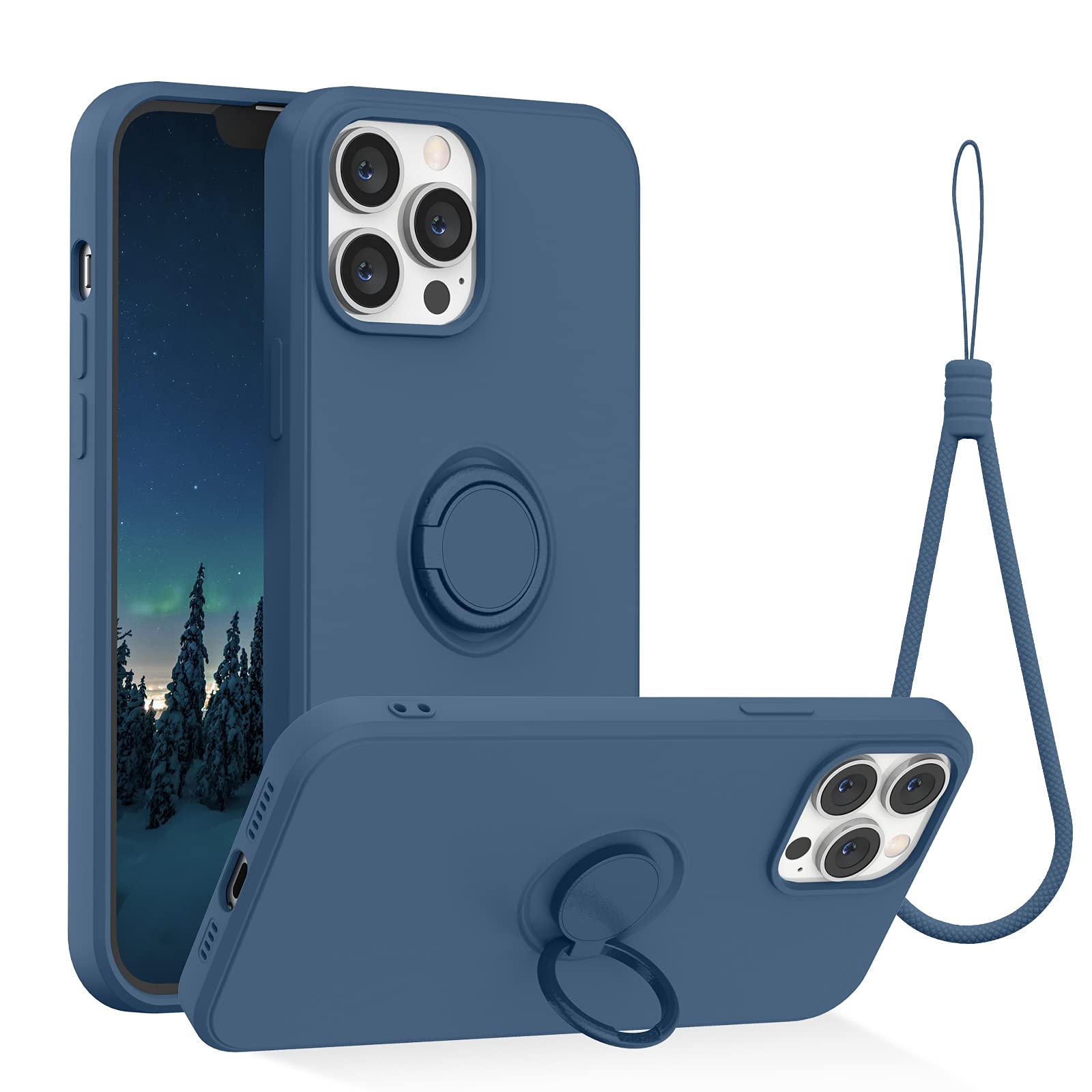 ABITKU iPhone 13 Pro Max Case with 360° Ring Kickstand & Magnetic Car Mount - Shockproof Silicone Cover with Microfiber Lining for 6.7