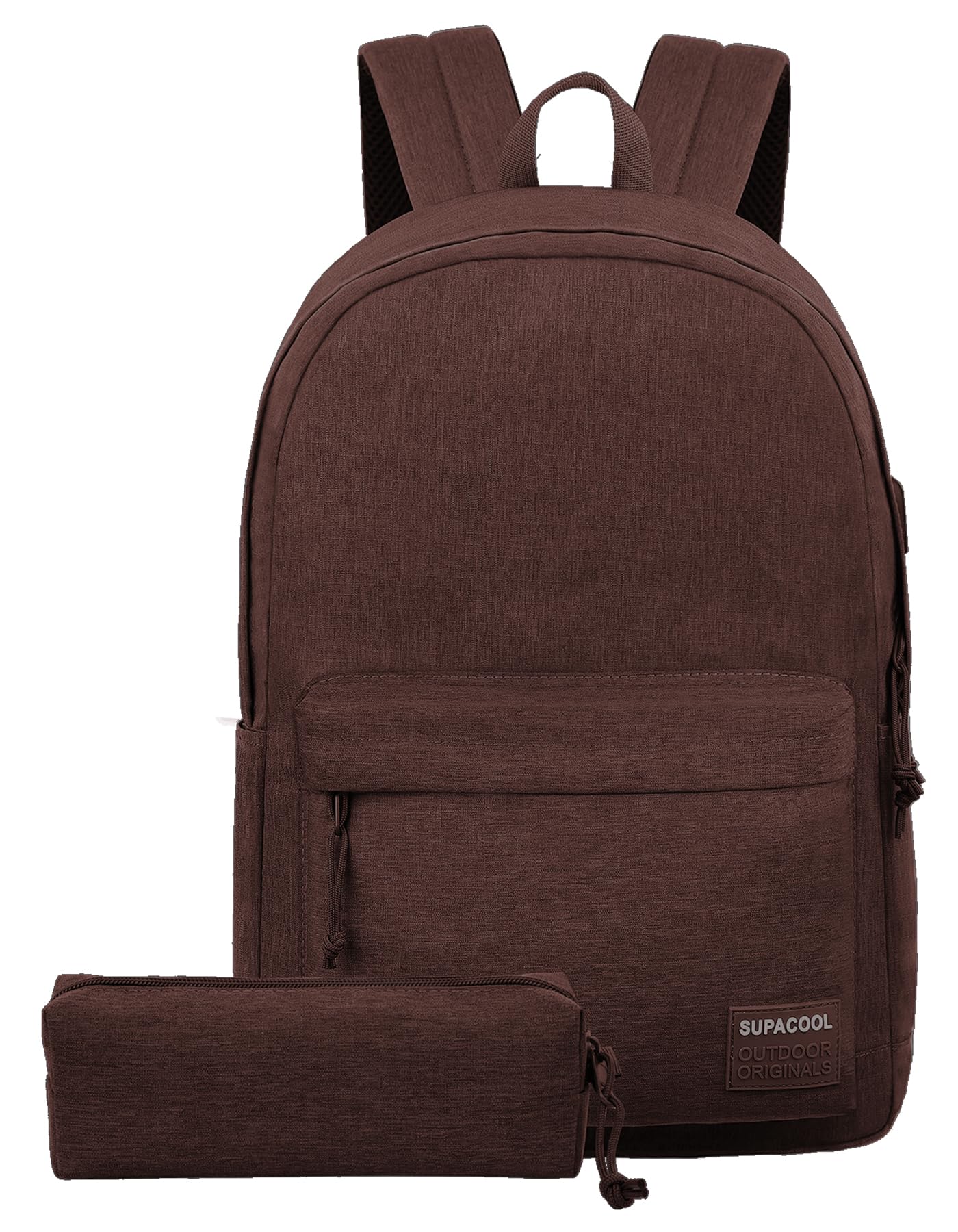 SUPACOOL Casual Laptop Backpack for Men & Women with USB Charging Port - School Backpack, College Bookbag for Students, Travel & Work - Coffee Color Set (Perfect for School, Office & Daily Commute)