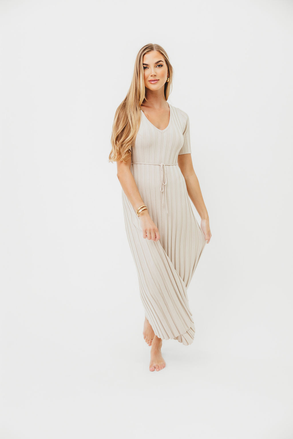 Oakley Ribbed Maxi Dress in Dusty Taupe - Bump Friendly Maternity Dress for Women | Comfortable Stretchy Pregnancy Outfit for Casual Wear, Baby Shower & Special Occasions