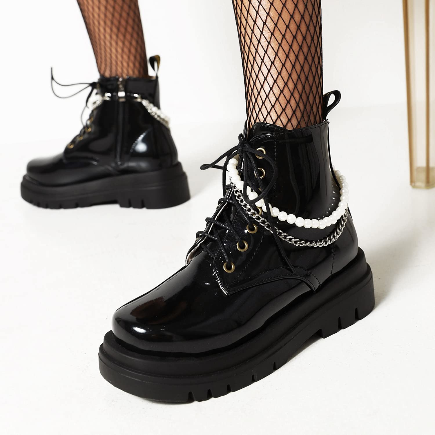 SO SIMPOK Women's Chunky Heel Lace-Up Punk Goth Ankle Boots - Fashion Zip Outdoor Motorcycle Combat Boots for Women | Perfect for Gothic Fashion, Night Out, Concerts & Motorcycle Riding